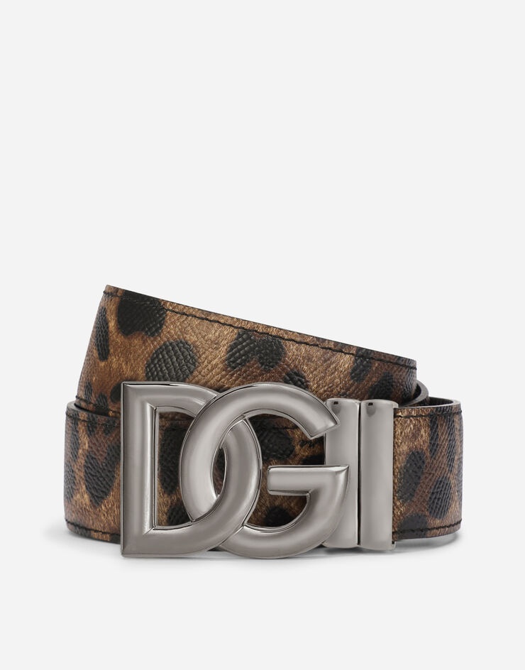 Reversible leopard-print calfskin belt - 1