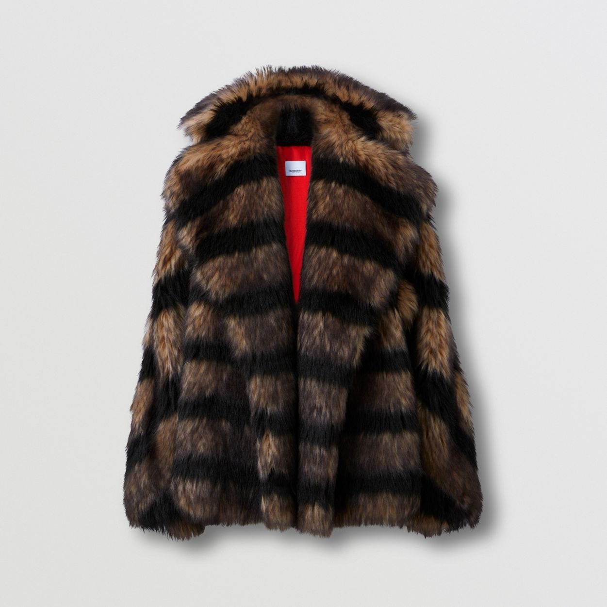 Striped Faux Fur Oversized Jacket - 1