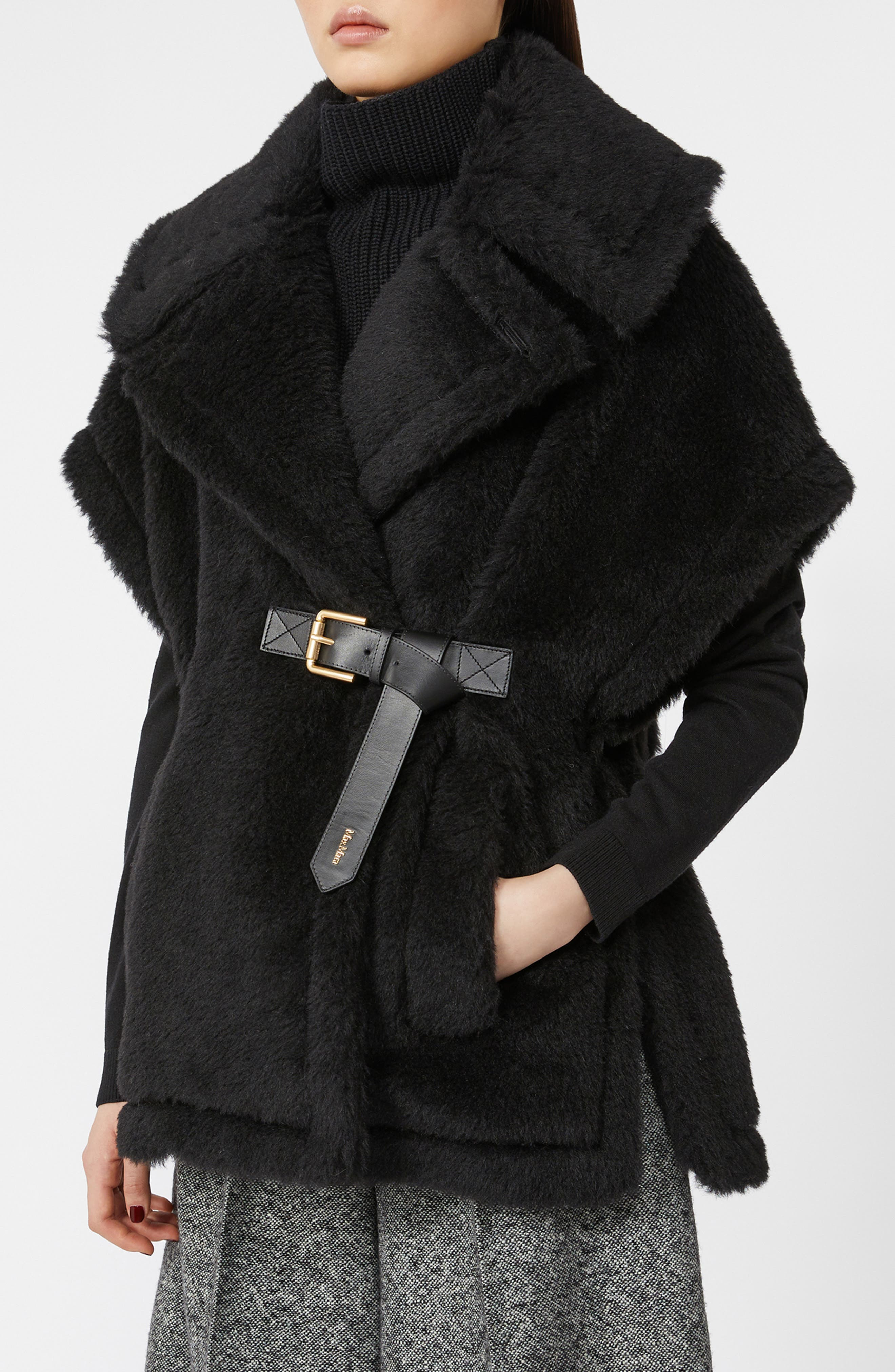 Max Mara Belted Teddy Bear Cape in Black at Nordstrom - 3