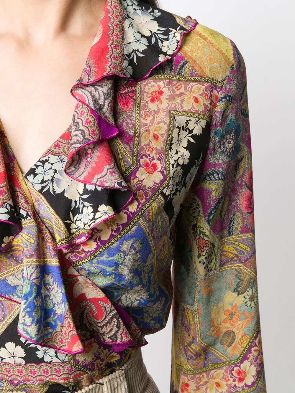 floral-print wrap blouse - 5