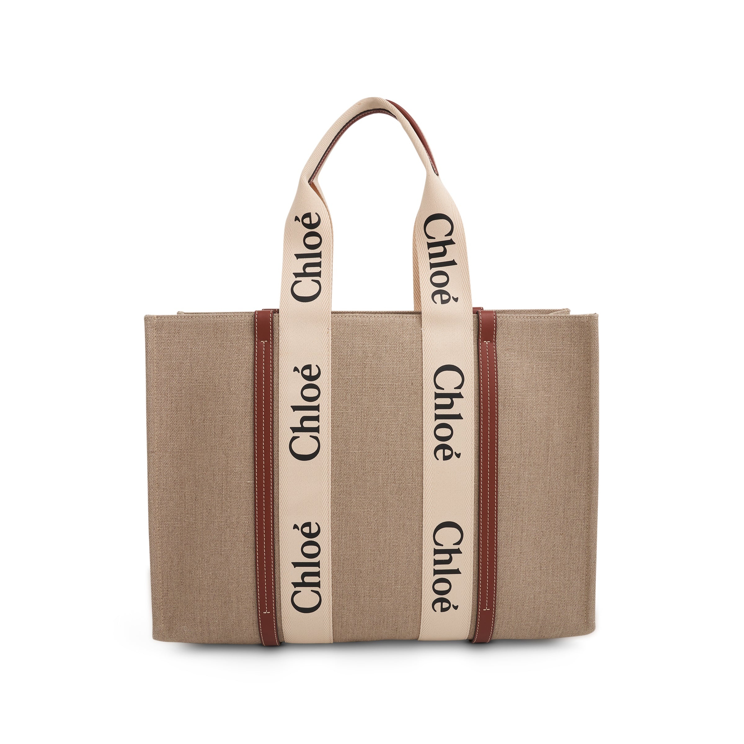 Large Eco Woody Tote Bag with Strap in White/Brown - 3