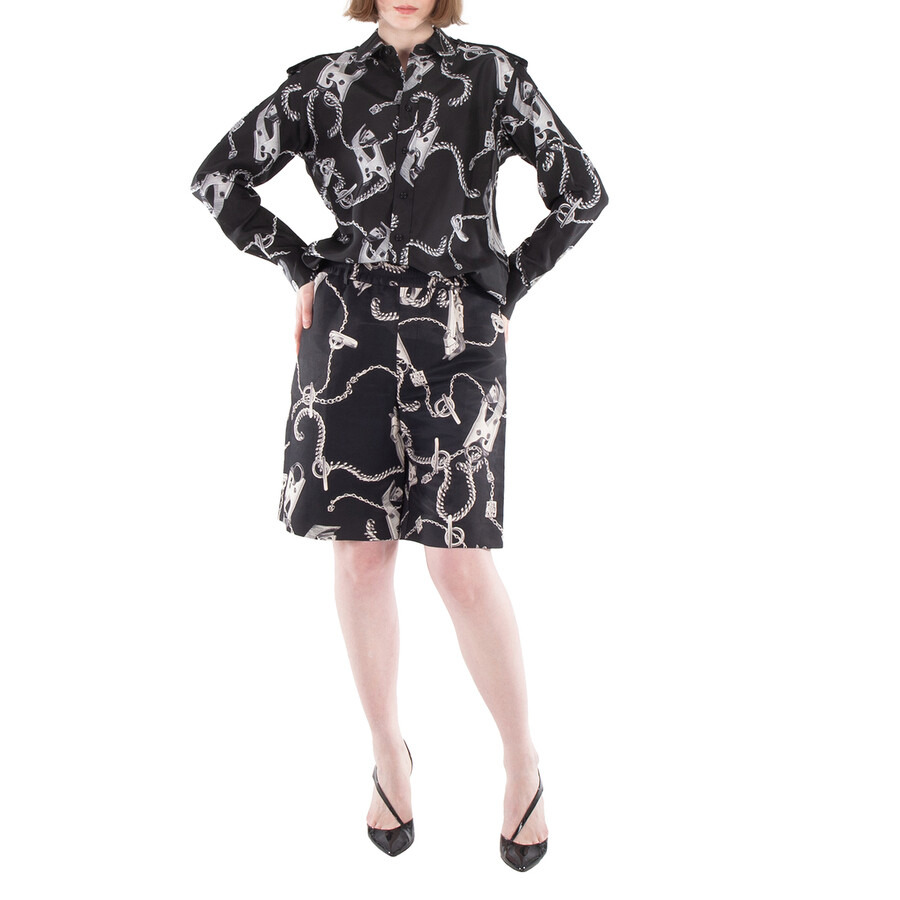Burberry Long-Sleeve Knight Hardware Silk Shirt - 4