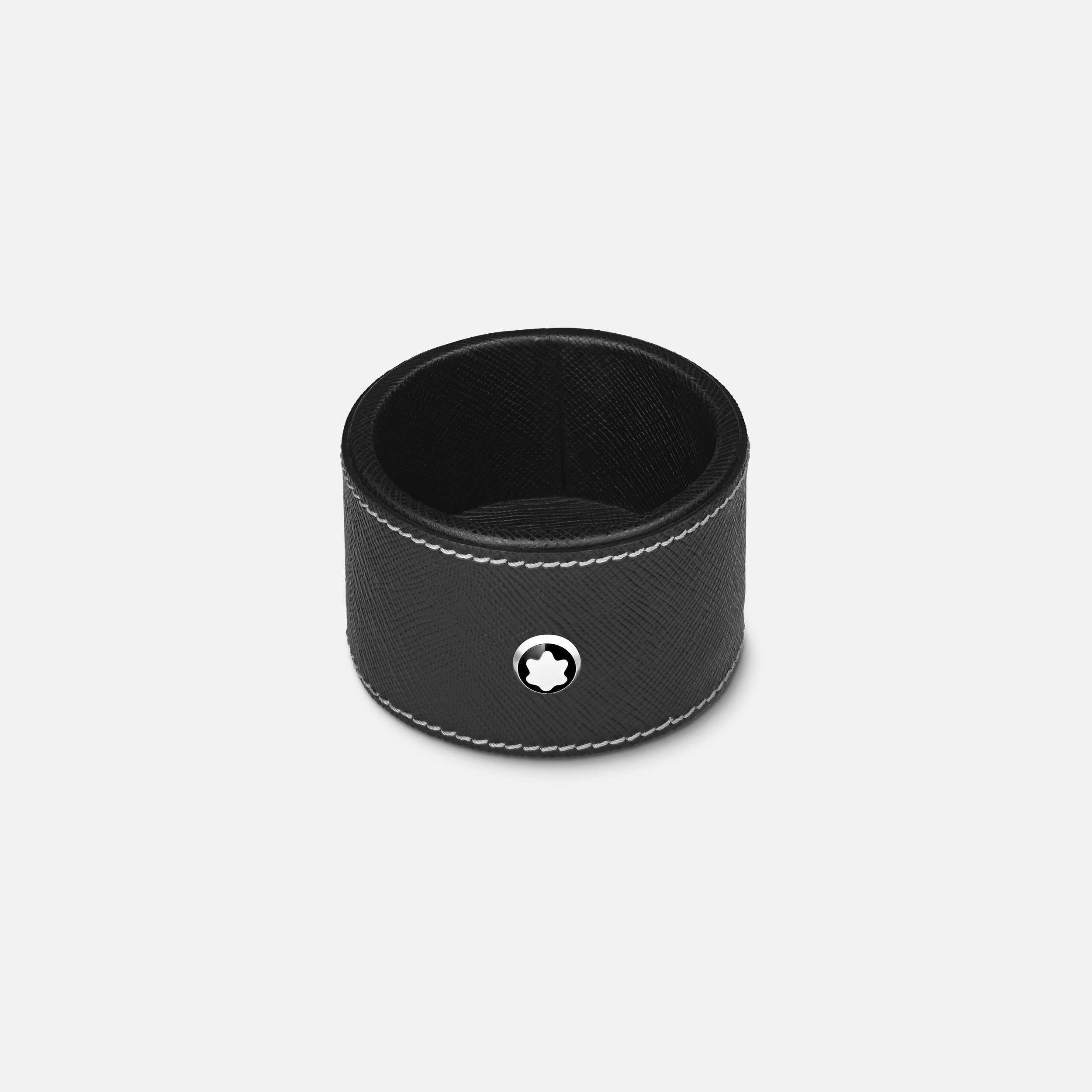 Round desk tray in black leather (Small) - 1