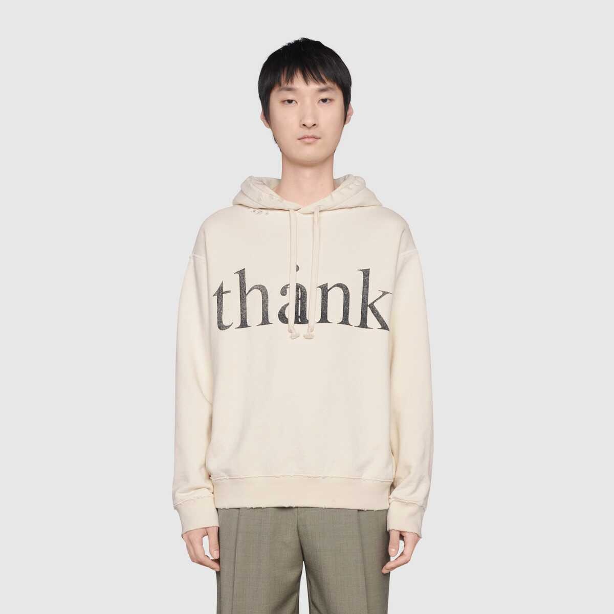'think/thank' print hooded sweatshirt - 3