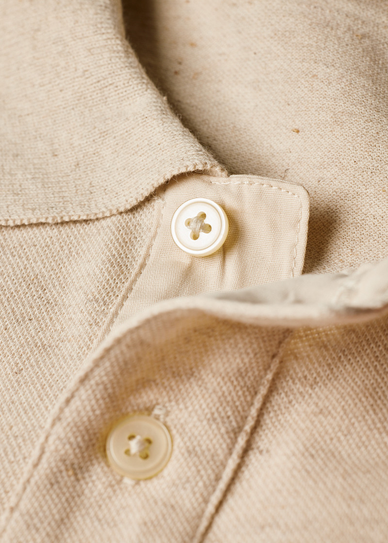 Ecru Cotton-Linen Pique Polo Shirt 5