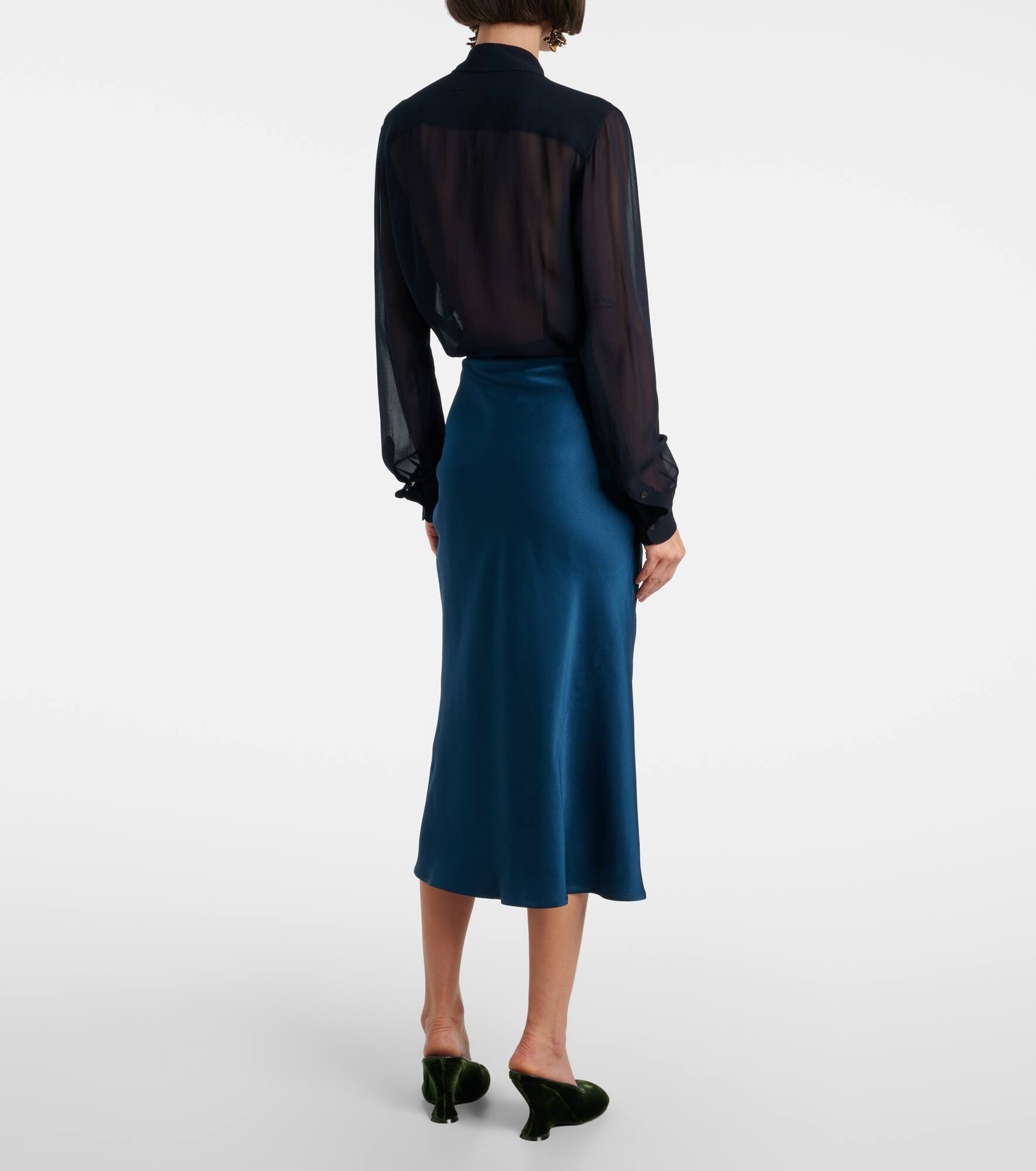 Gathered satin midi skirt - 3