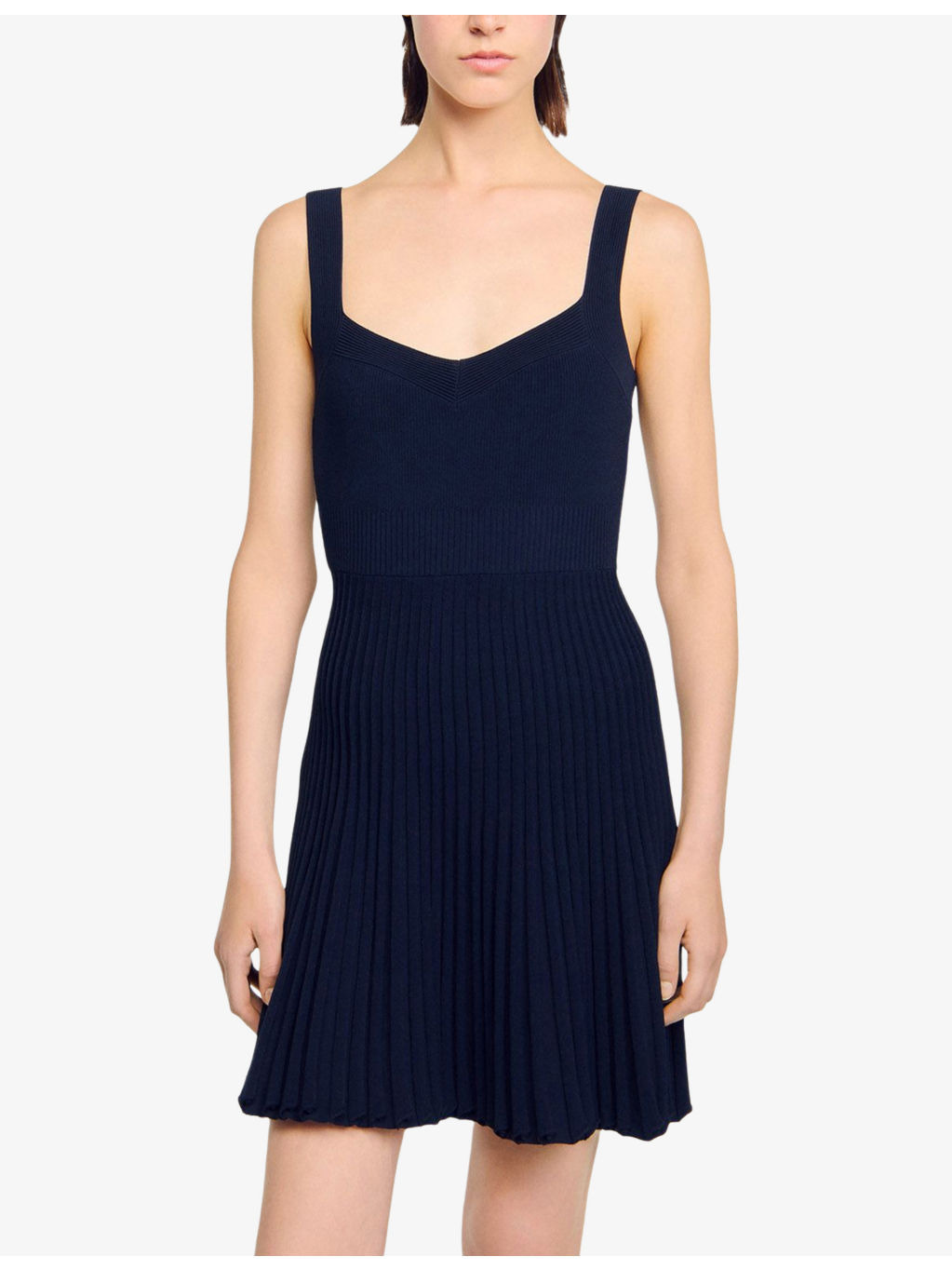Sleeveless Pleated Knitted Mini Dress - 3