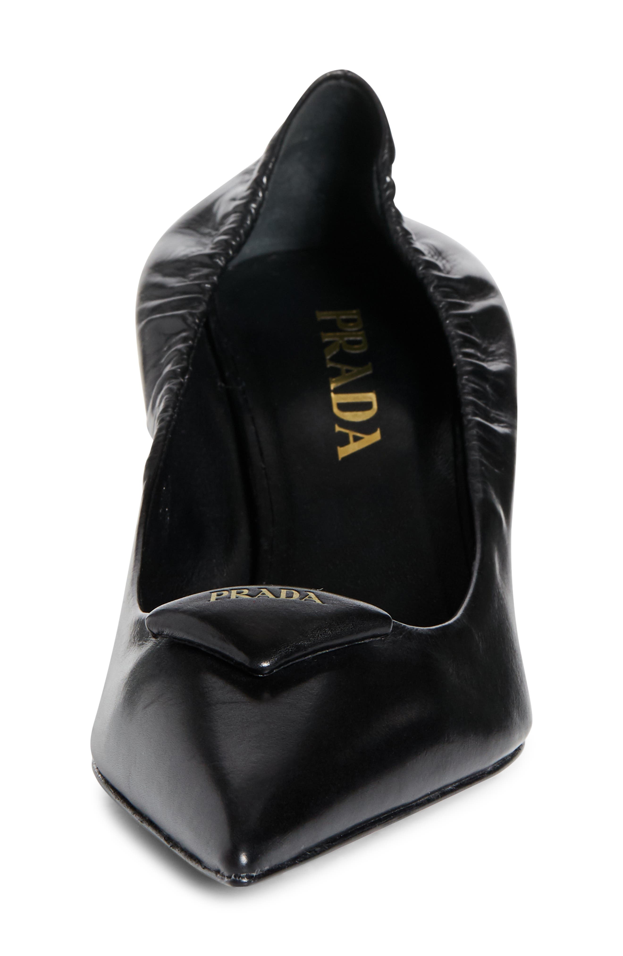 Prada Ruched Logo Kitten Heel Pump in Nero at Nordstrom - 4