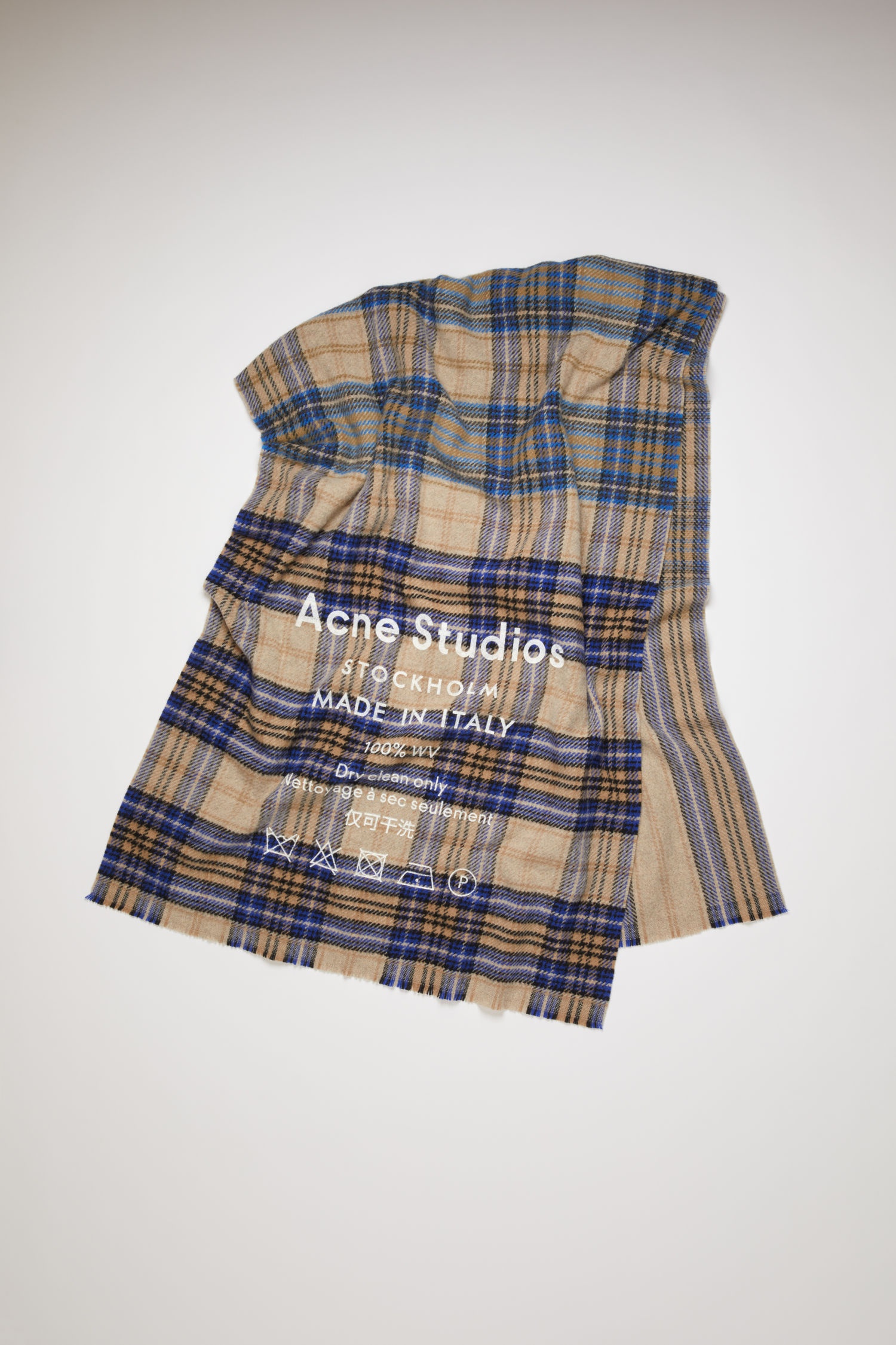 Checked logo scarf - Oatmeal Beige / Blue Check - 1