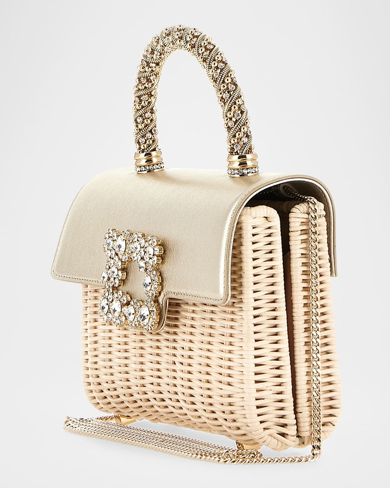Roger Vivier Mini Strass Buckle Wicker Top-Handle Bag outlook
