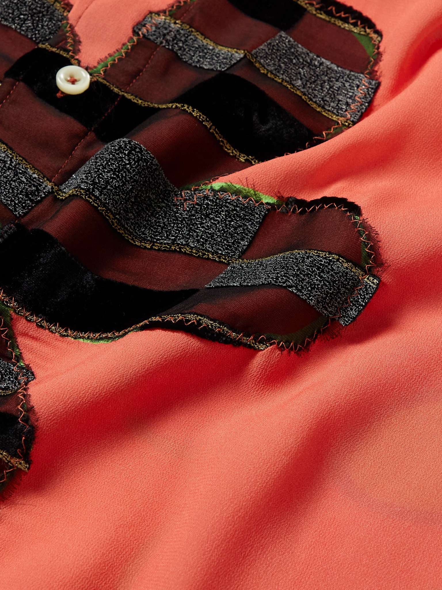 Patchwork Floral-Print Crepe and Metallic Jacquard Shirt - 3