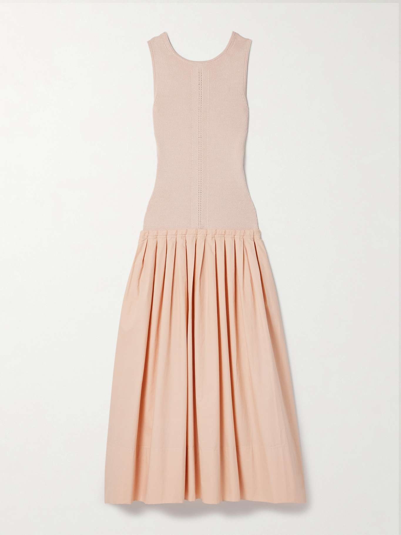 Gene pointelle-knit silk and cotton-blend and pleated cotton-poplin midi dress Blush - 1