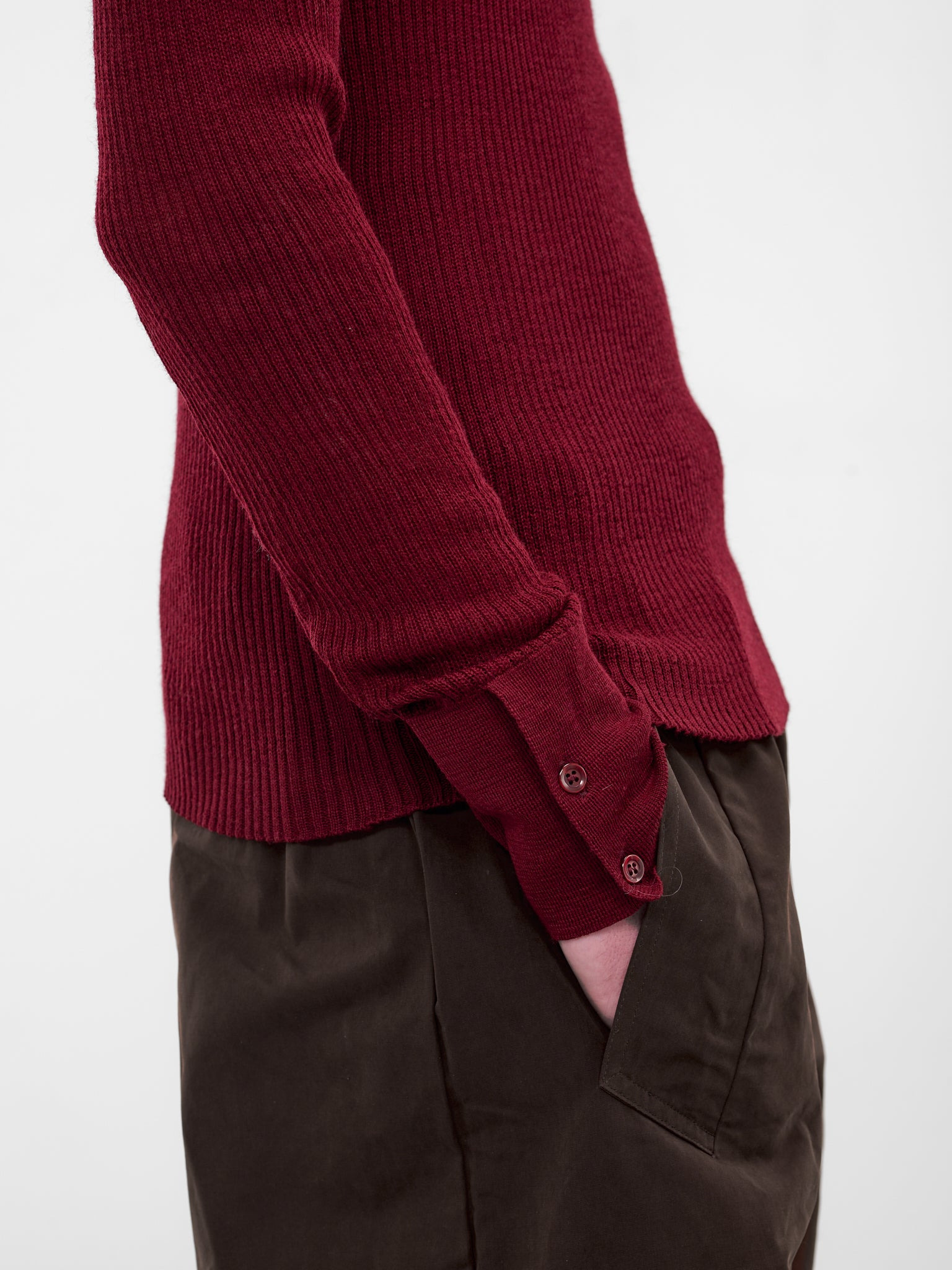 Red Rib-Knit Turleneck Sweater - 4