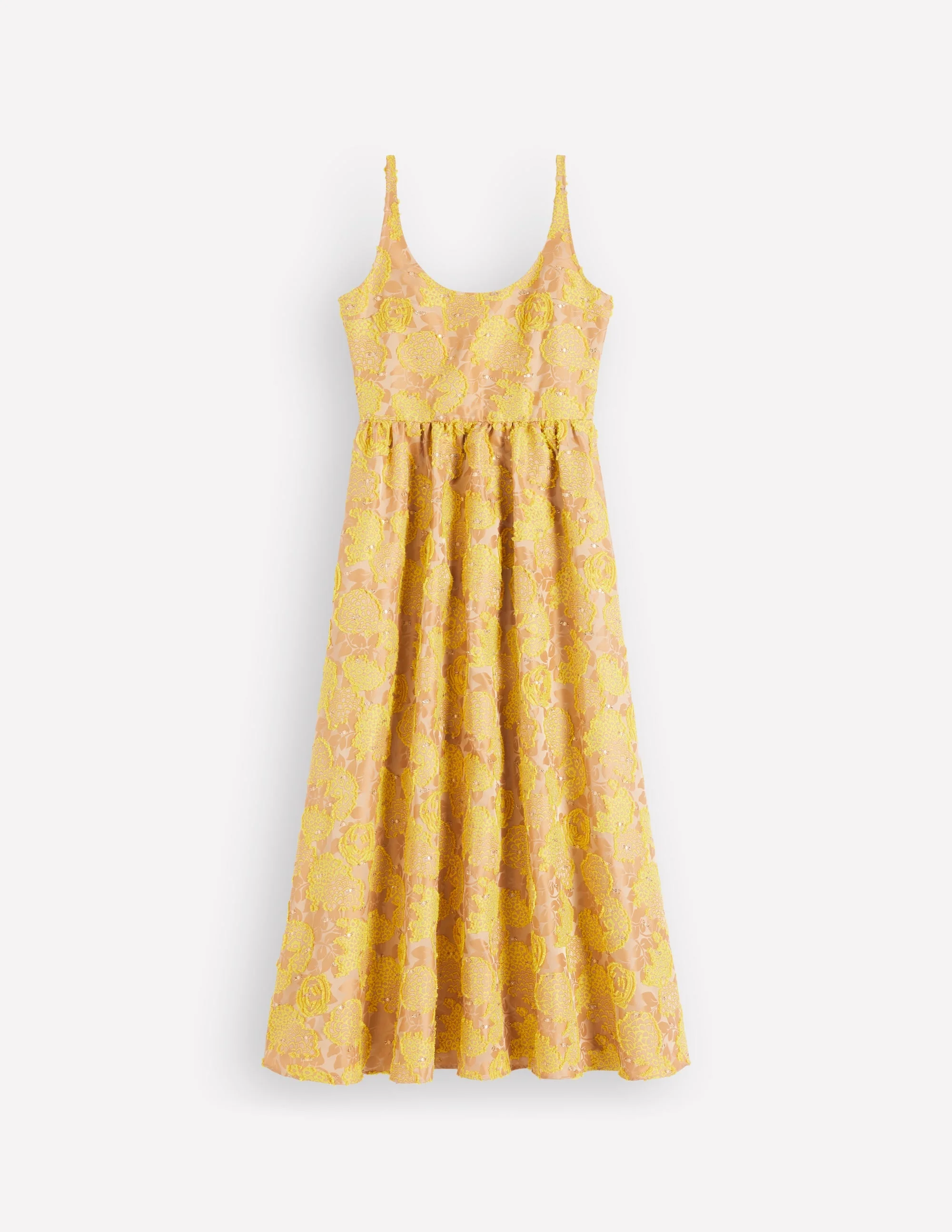 Scoop Neck Jacquard Dress-Yellow Jacquard - 1