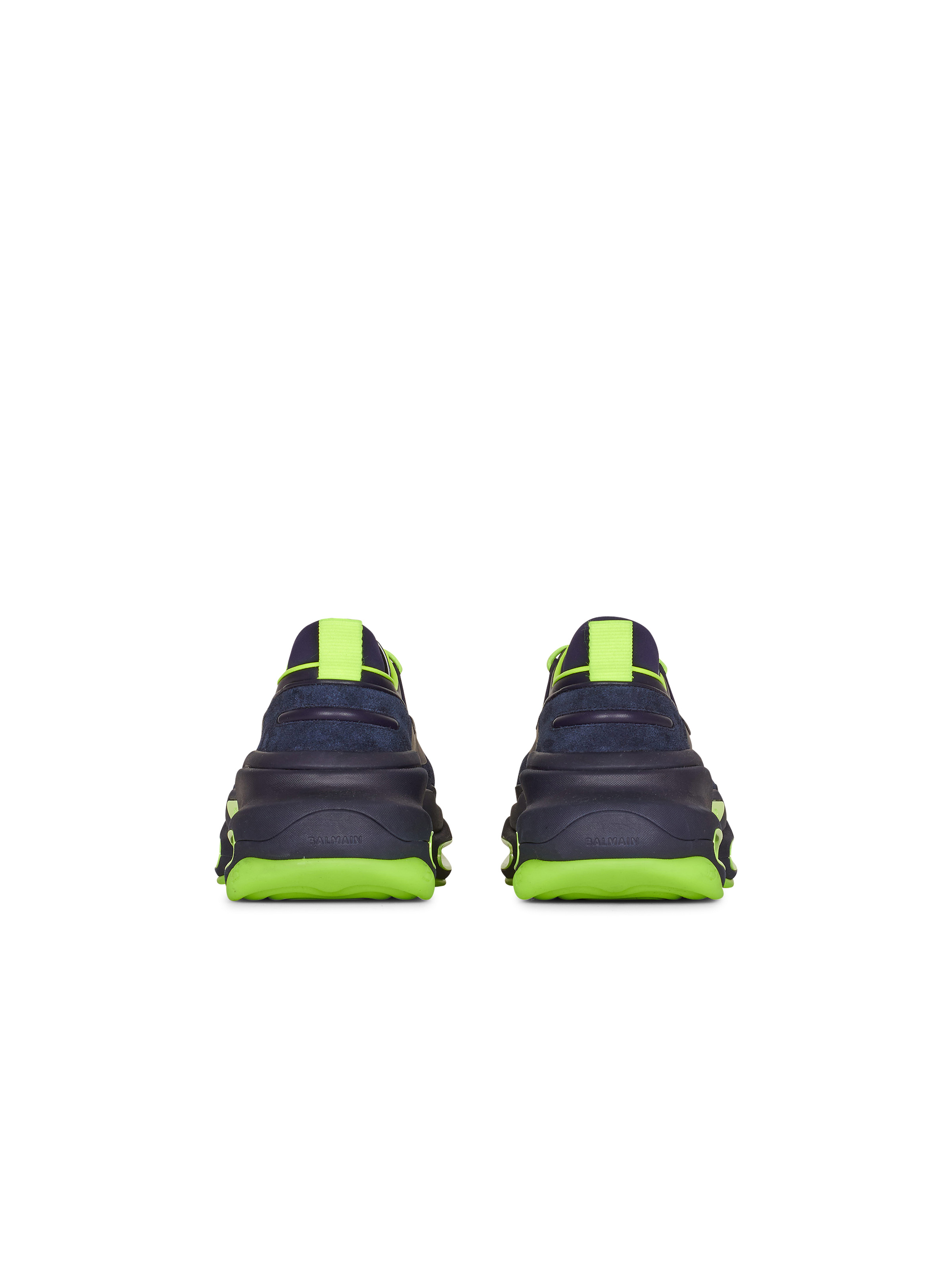 Navy blue and neon yellow leather and suede B-Bold low-top sneakers - 5