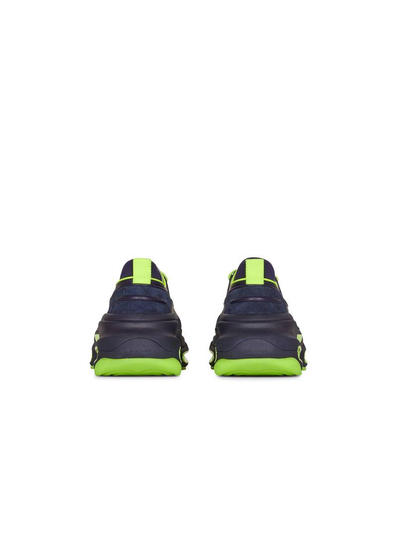 Navy blue and neon yellow leather and suede B-Bold low-top sneakers 5