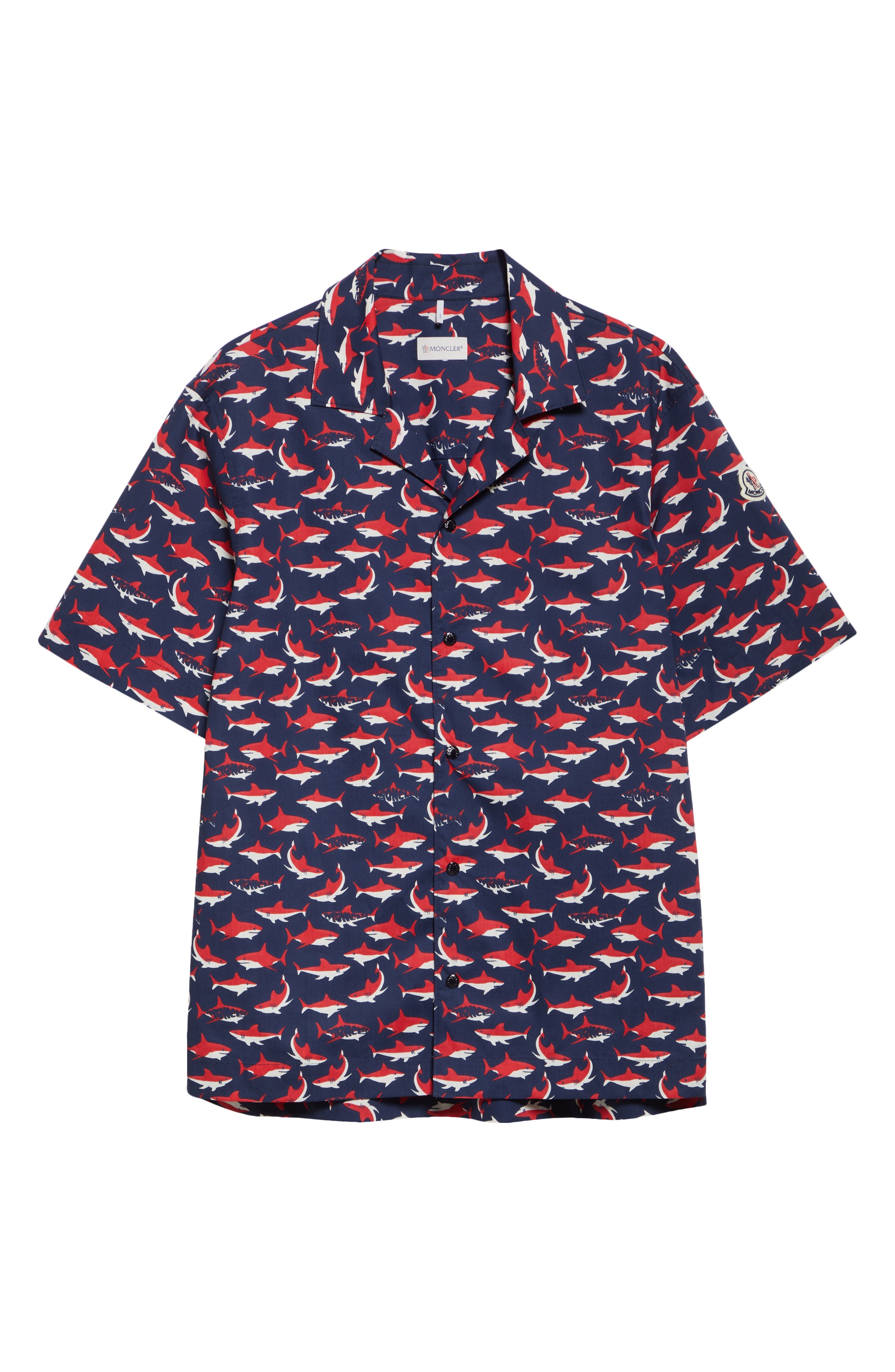 Moncler Logo Shark Cotton Camp Shirt in Blue at Nordstrom - 5