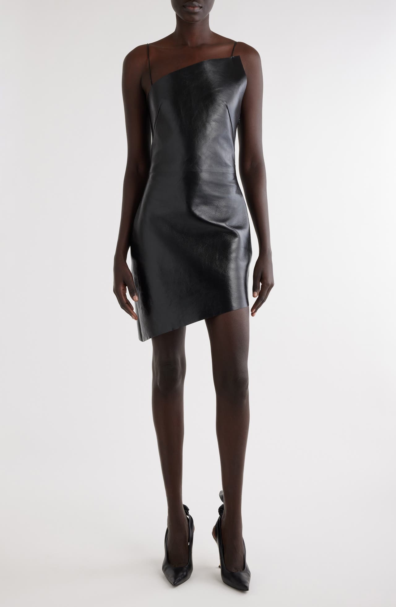 Givenchy Asymmetric Lambskin Leather Minidress in Black at Nordstrom - 1