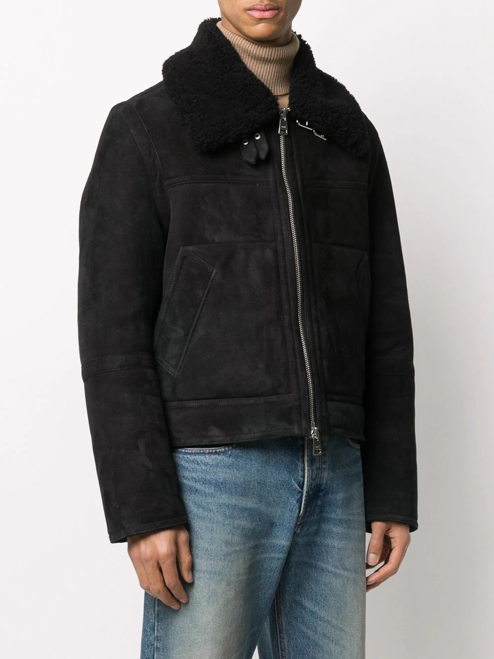 zip-up jacket in suede finishing shearling - 3