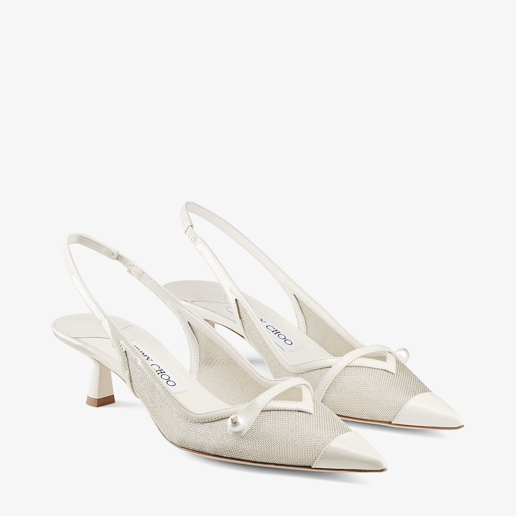 Amita 45
Latte and Champagne Patent and Metallic Mesh Sling Back Pumps - 2