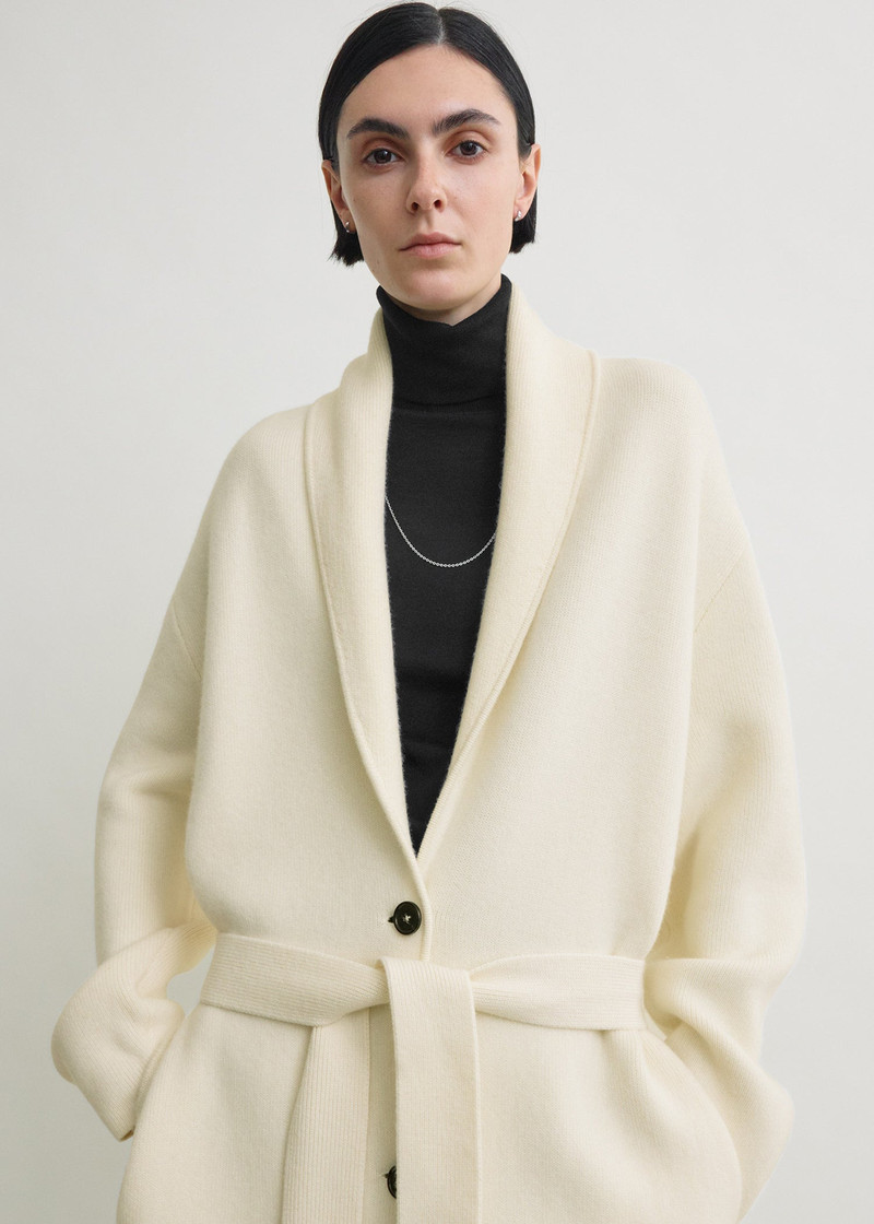 Shawl-lapel cashmere-wool robe ecru 5