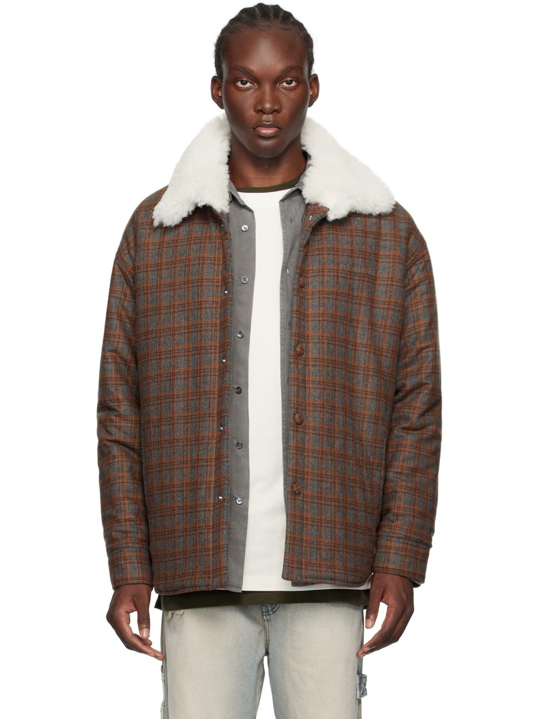 Brown Check Insulated Faux-Shearling Jacket - 1