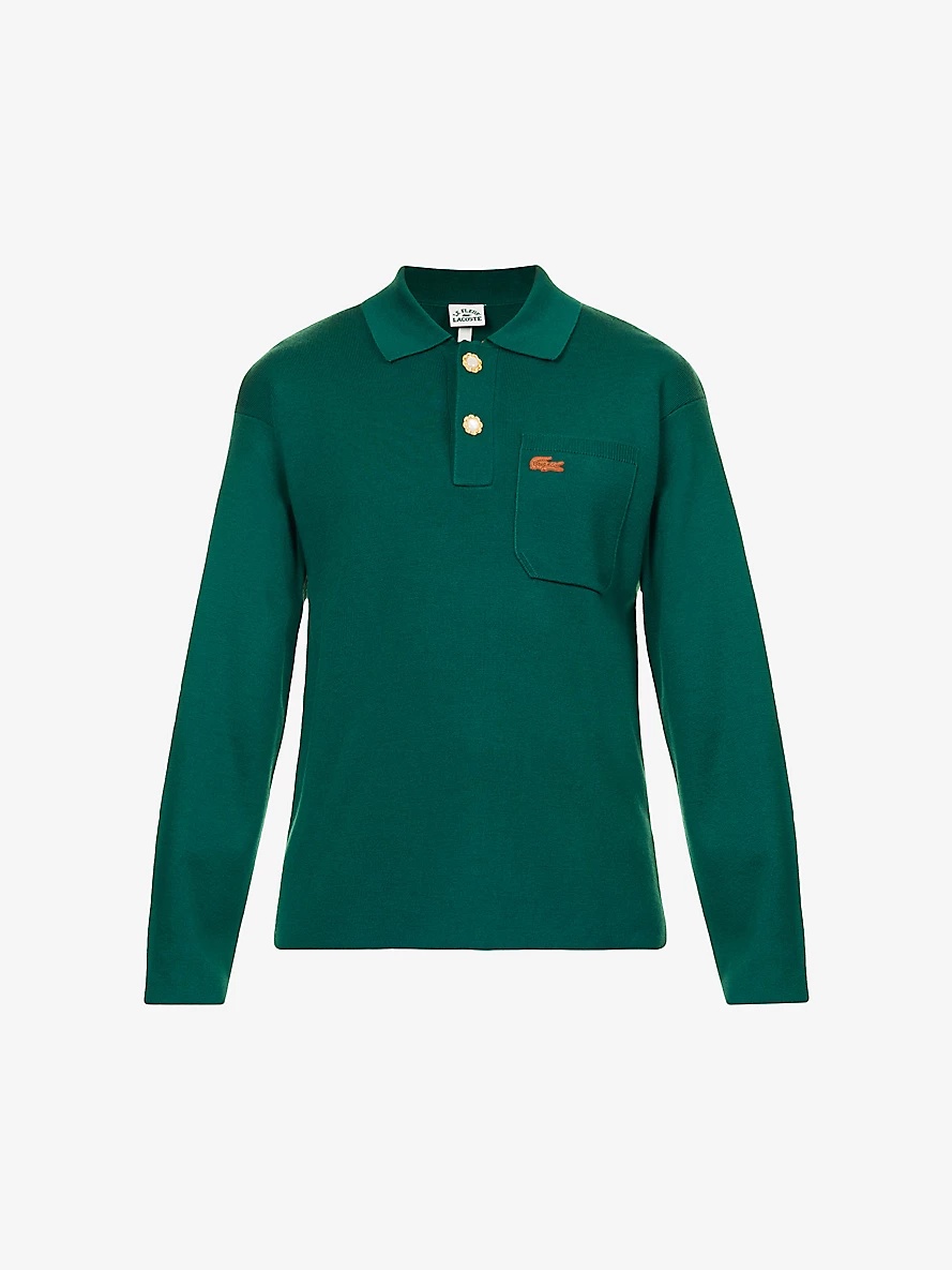 Le FLEUR* x Lacoste brand-appliqué regular-fit wool knitted polo shirt - 1