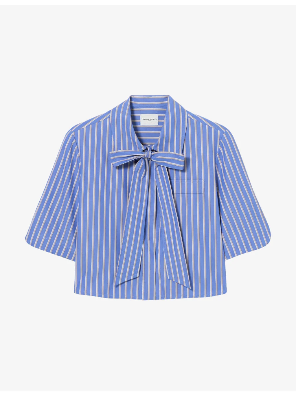 Stripe-Print Tie-Neck Cotton Shirt - 1