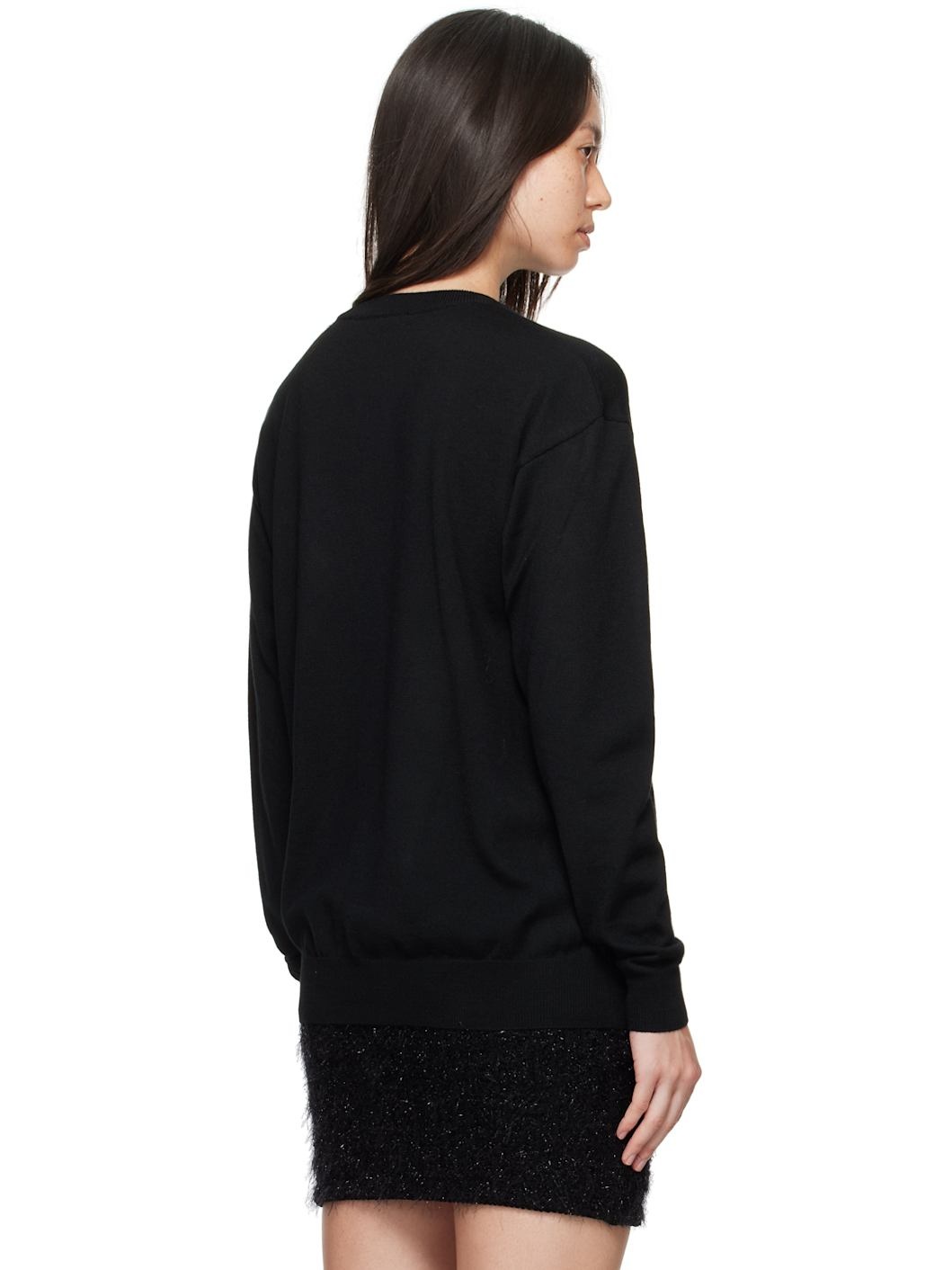 Black Intarsia Heart Safety Pin Sweater - 3