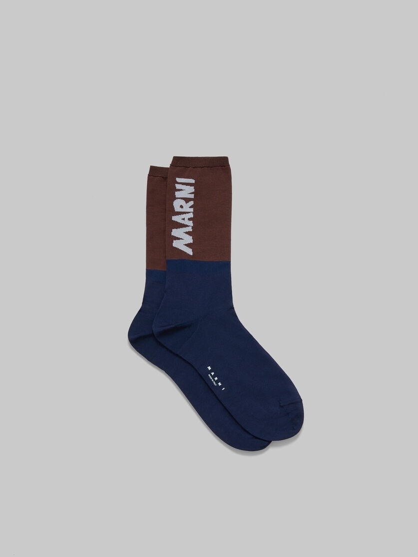 BROWN AND BLUE SOCKS WITH MARNI LOGO - 1