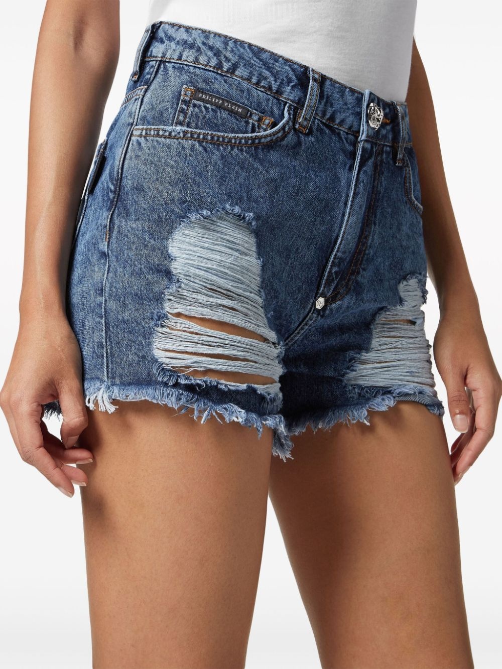 mid-rise ripped denim shorts - 4