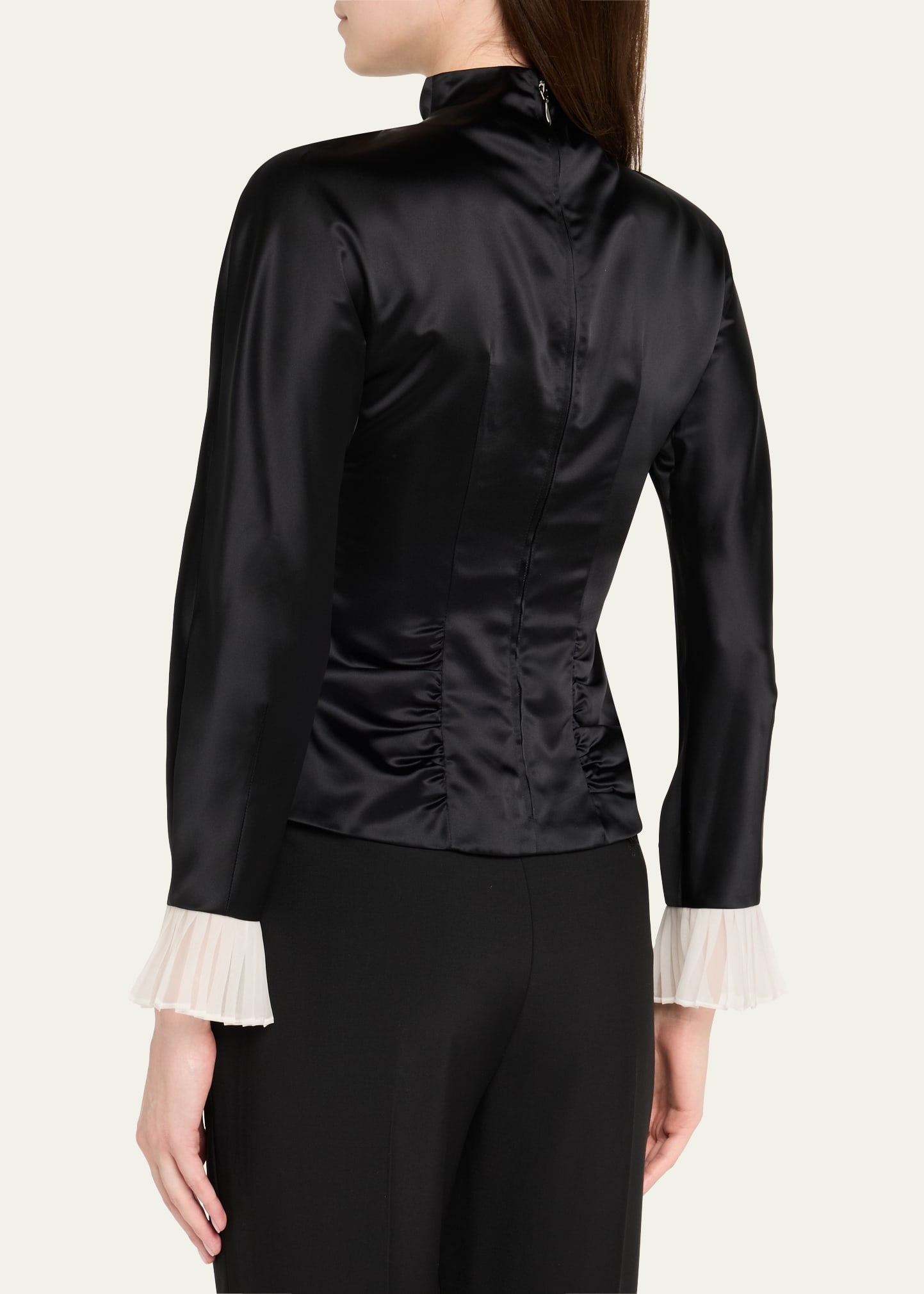Ruched Satin Long-Sleeve Top - 3