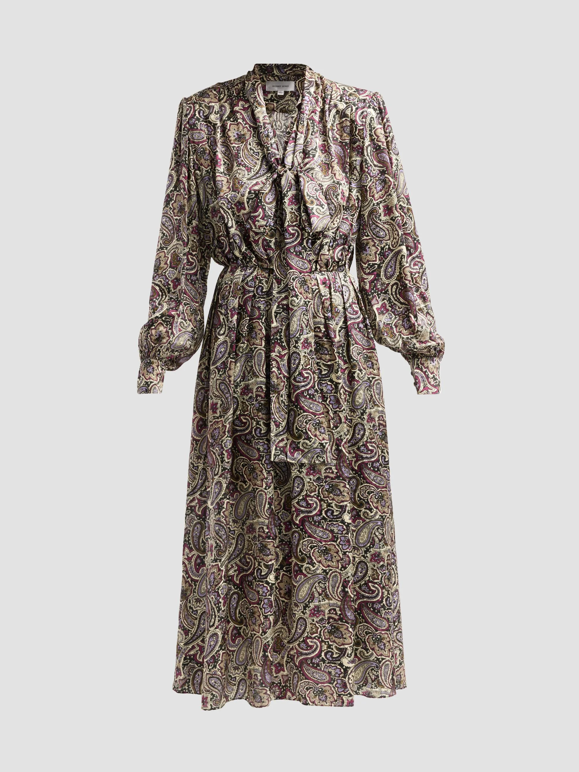 Women's Anora Paisley Silk-Blend Dress - Purple Multi - 1