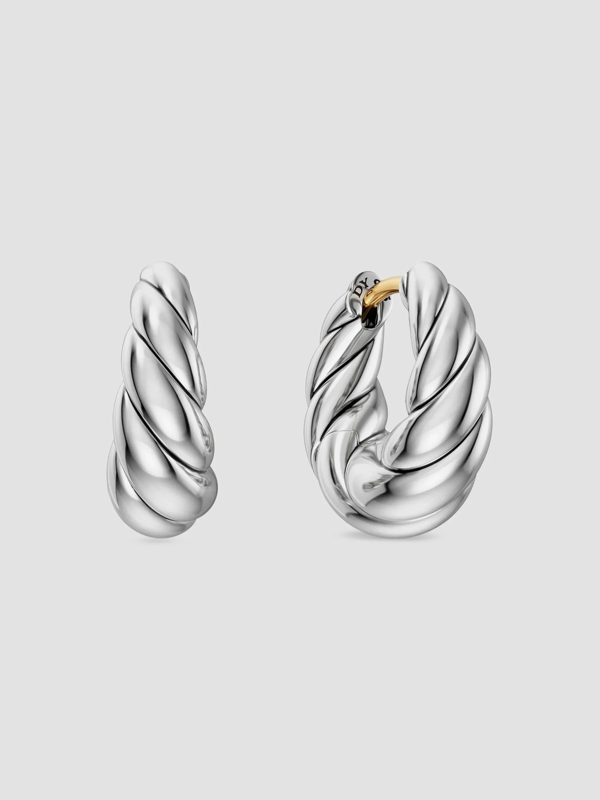 Women's Sculpted Cable Tapered Hoop Earrings in Sterling Silver, 15.7MM - Silver - 1