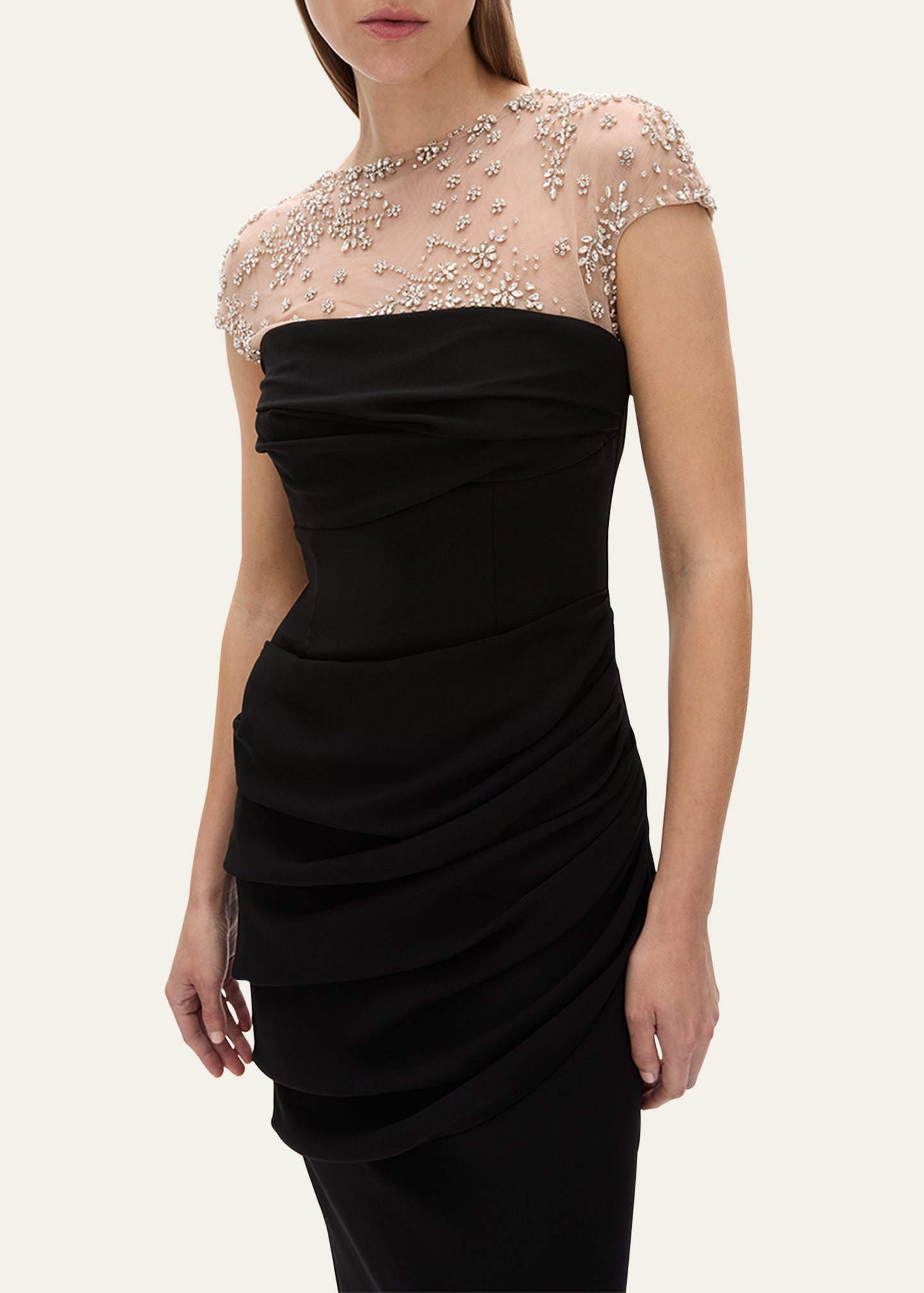 Dottie Floral Crystal Sheer Draped Dress - 5