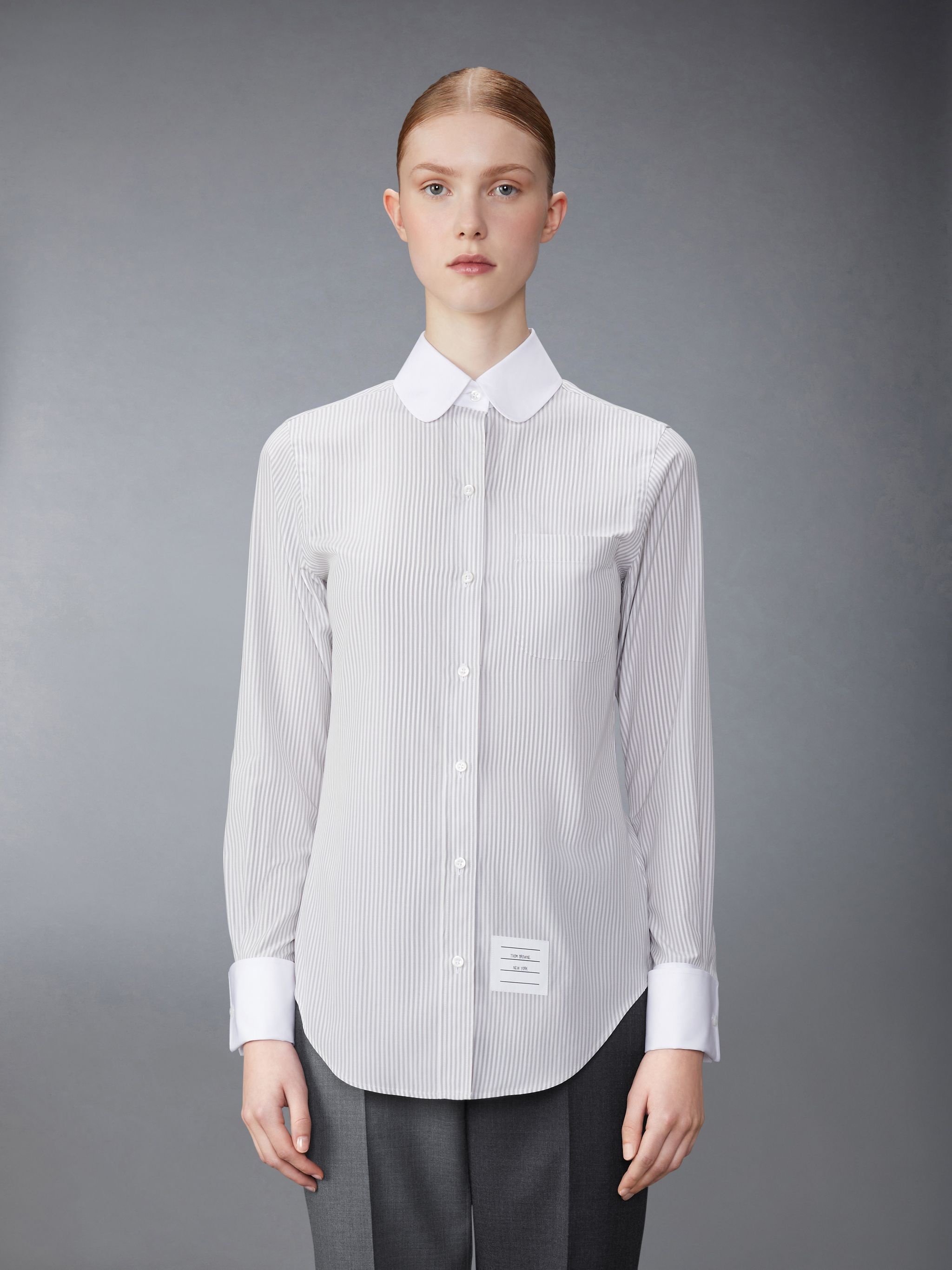 University Stripe Cotton Silk Round Collar Shirt - 2