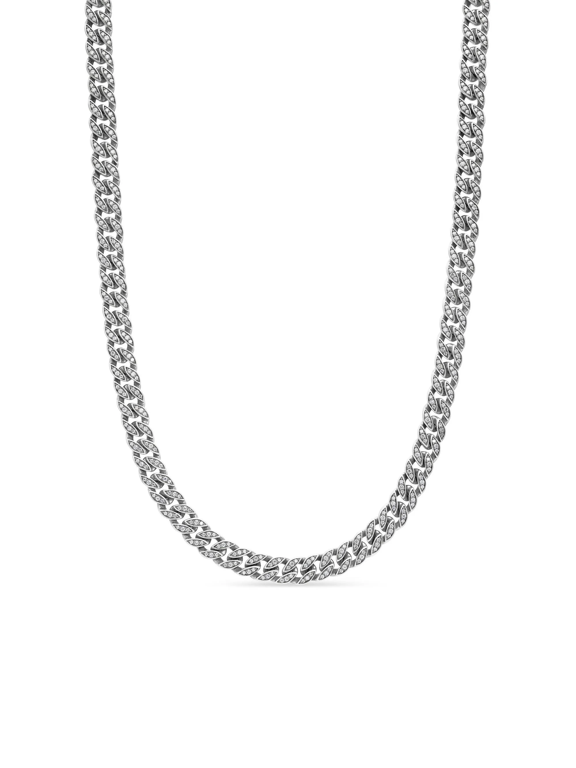 Men's Curb Chain Necklace in Sterling Silver - Diamond - 1
