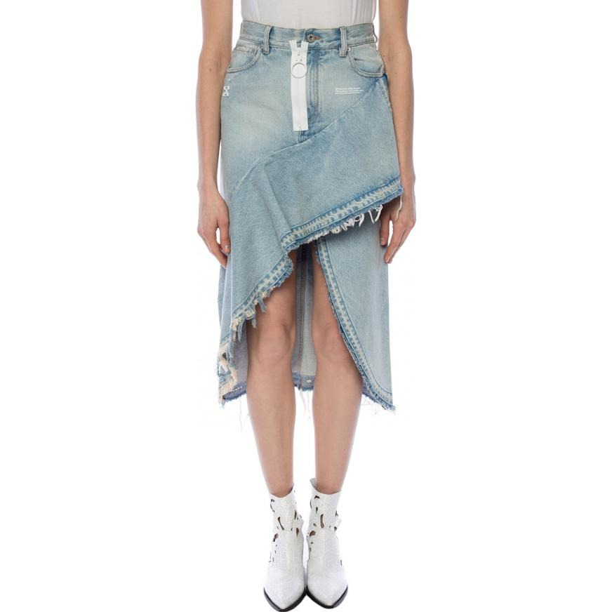(WMNS) Off-White Asymmetric Denim Skirt 'Blue' OWYF001R197740618601 - 3