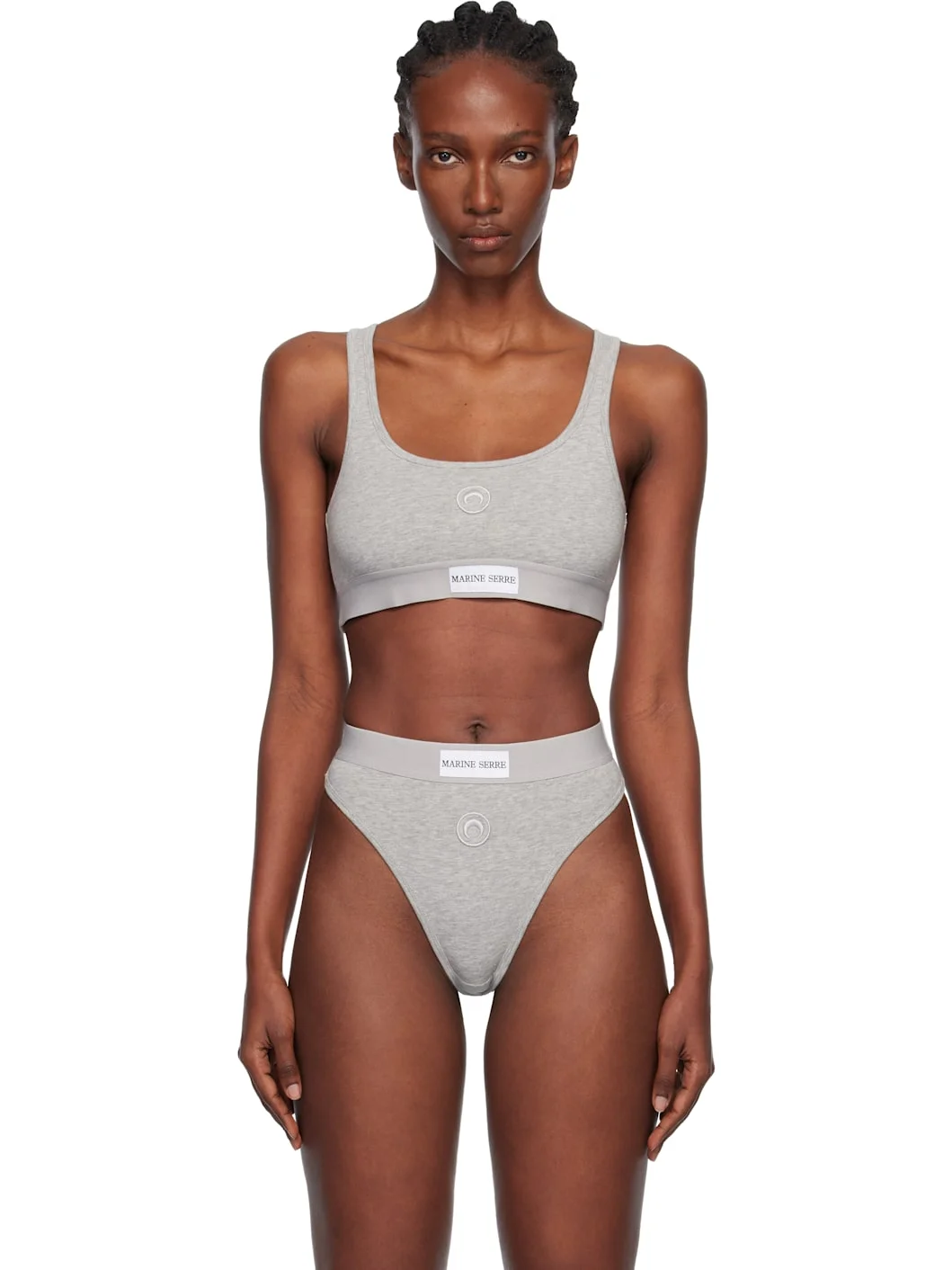 Gray Moon Logo Stretched Jersey Sport Bra - 1