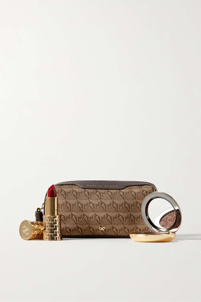 Anya Hindmarch Girlie Stuff textured leather-trimmed canvas-jacquard cosmetics case outlook
