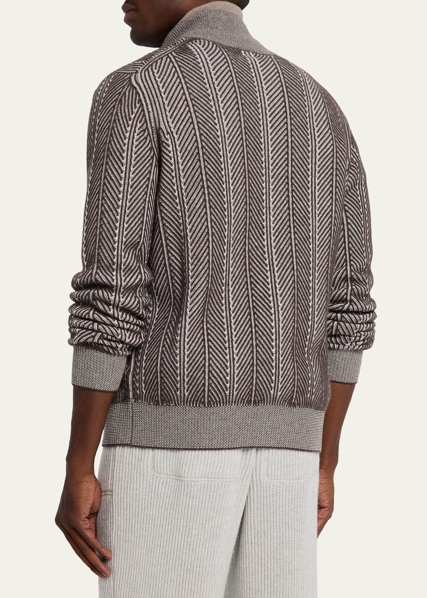 Men's Cashmere Chevron Full-Zip Sweater - 3