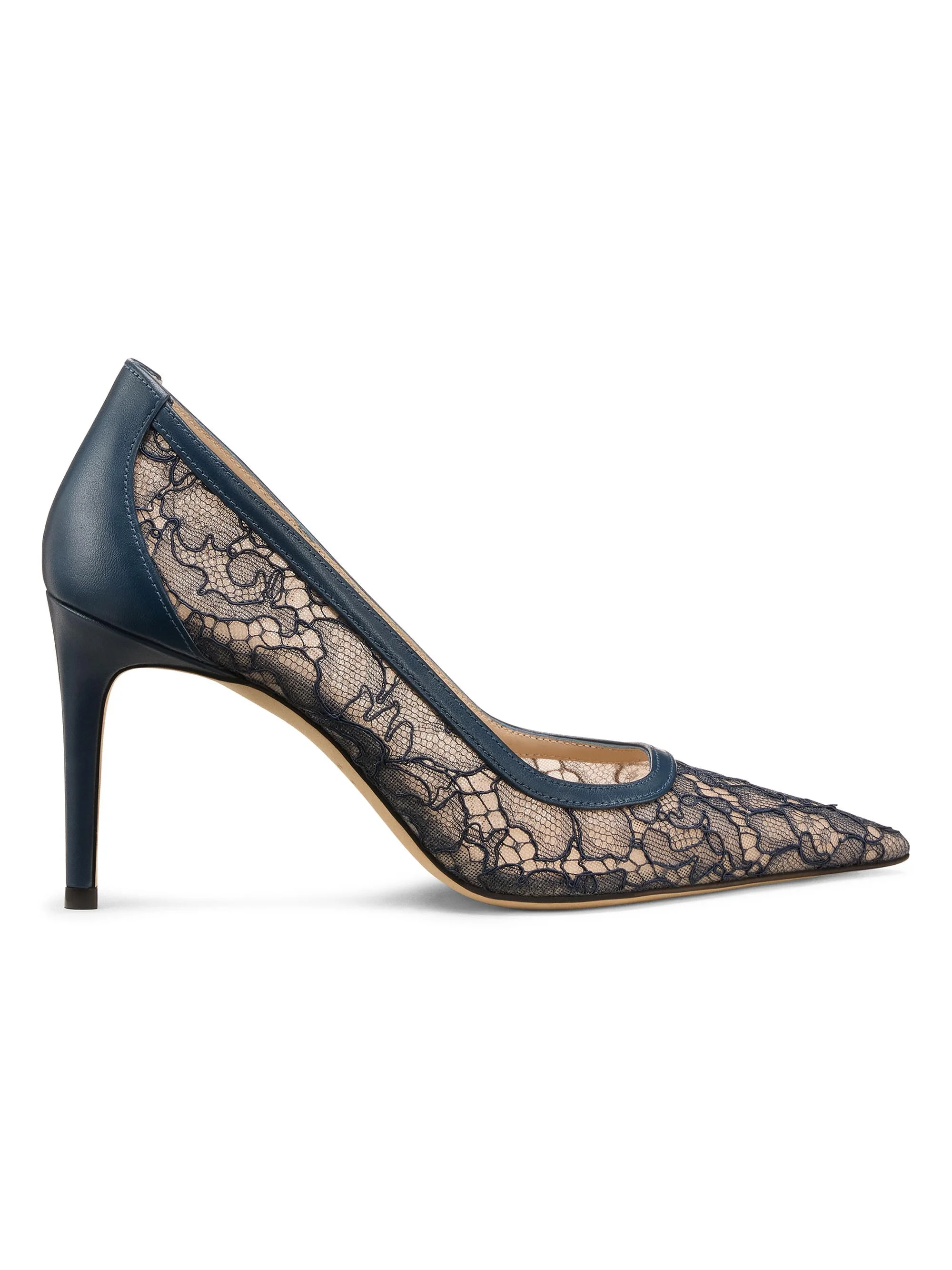 Women's Stuart Power 85MM Floral Lace Leather Pumps - Deep Sea Blue - 1