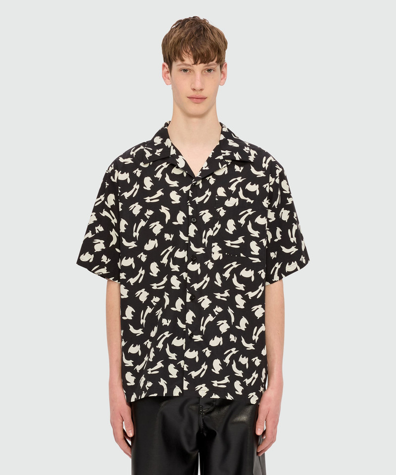 MSGM Black poplin bowling shirt with "Follow the Rabbit®" print outlook