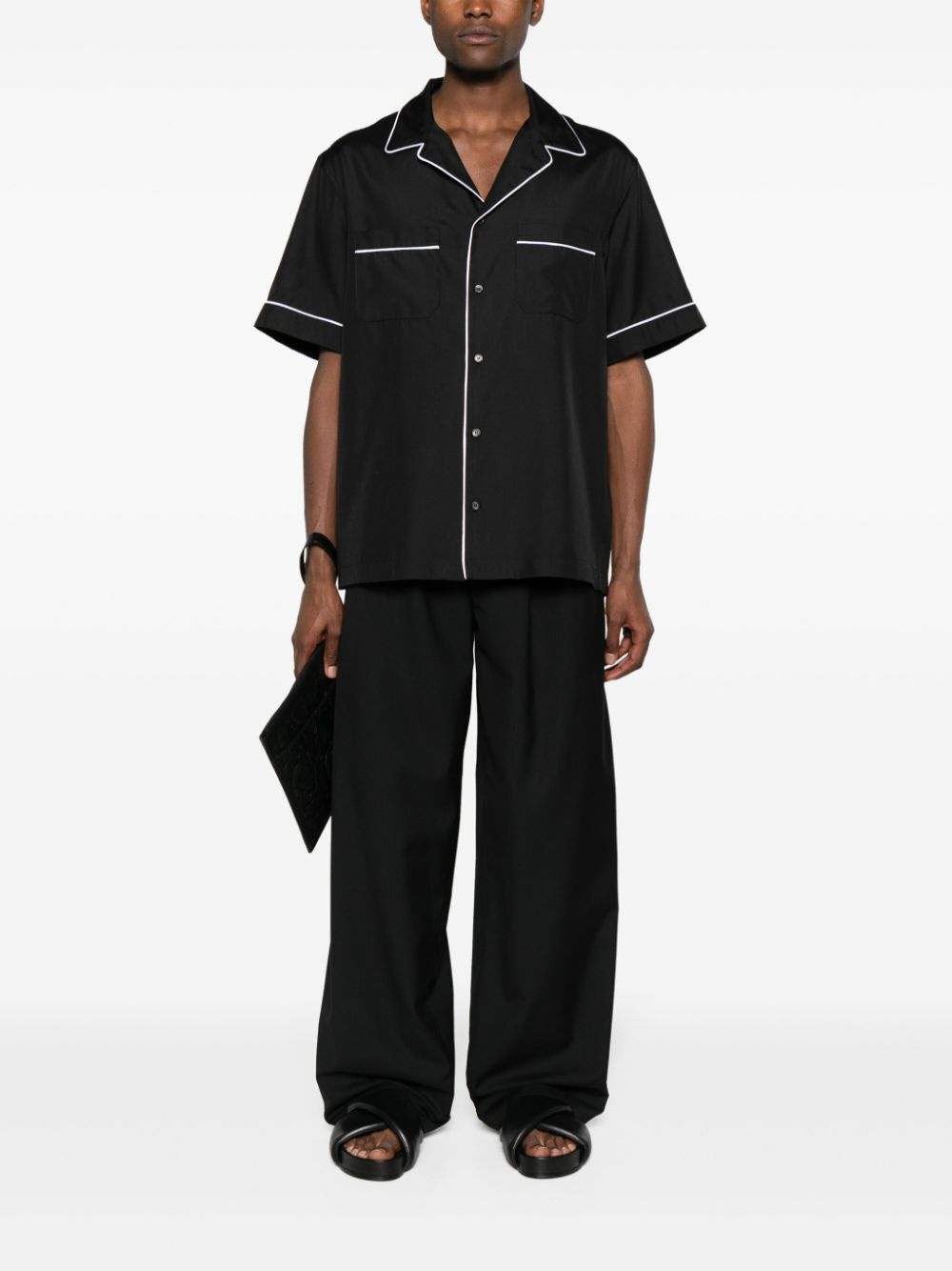 piped-trim silk shirt - 2