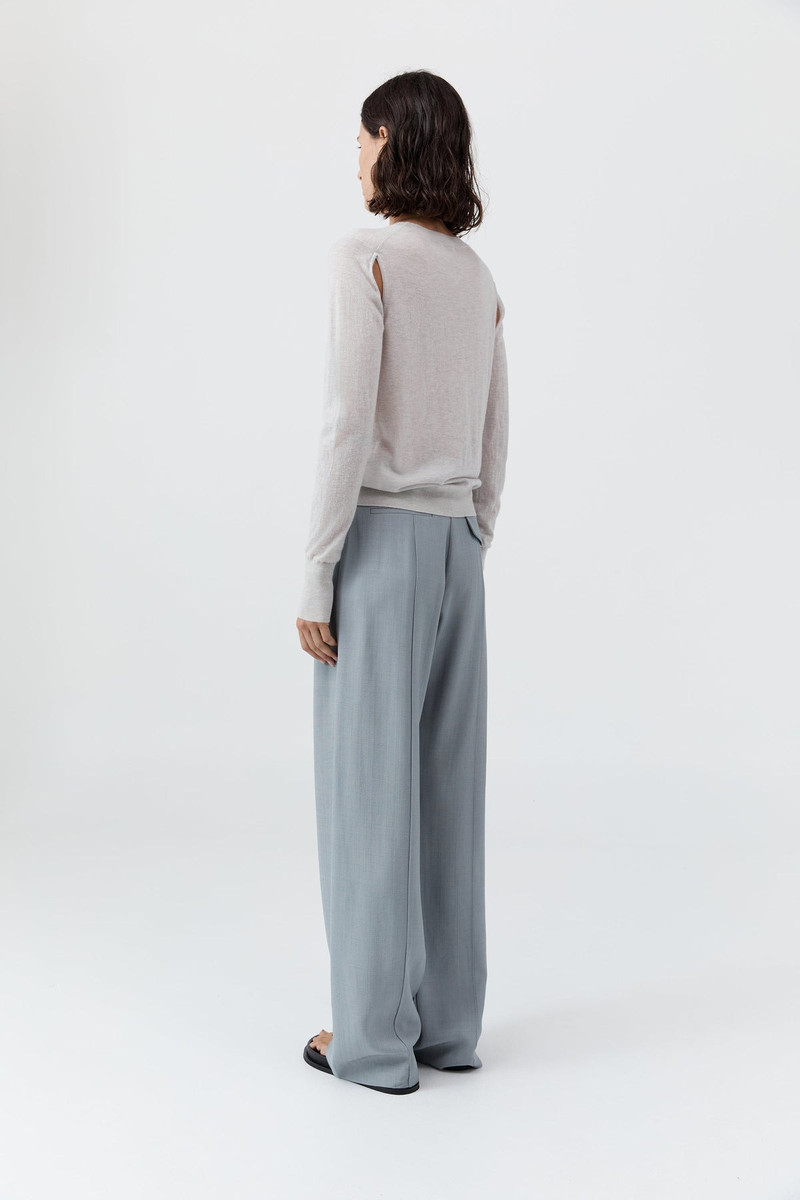 Merino Wool Slit Sleeve Sweater - Light Grey Marle 5