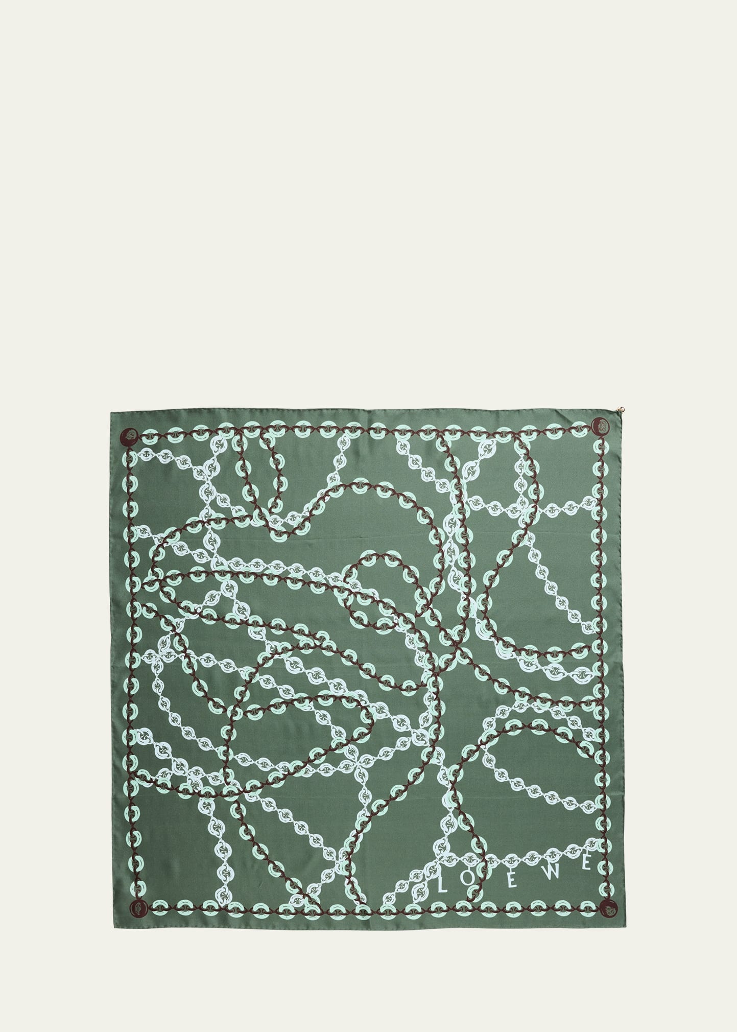 Donut Chain Printed Silk Scarf with Detachable Pebble - 1