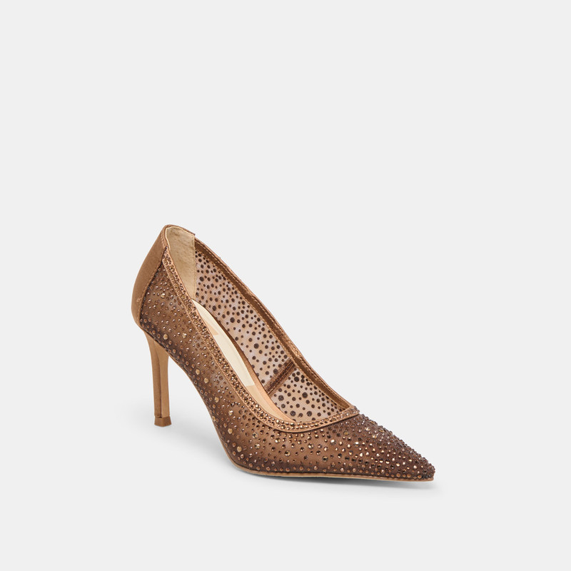 KASHE CRYSTAL HEELS MID BROWN MESH 3