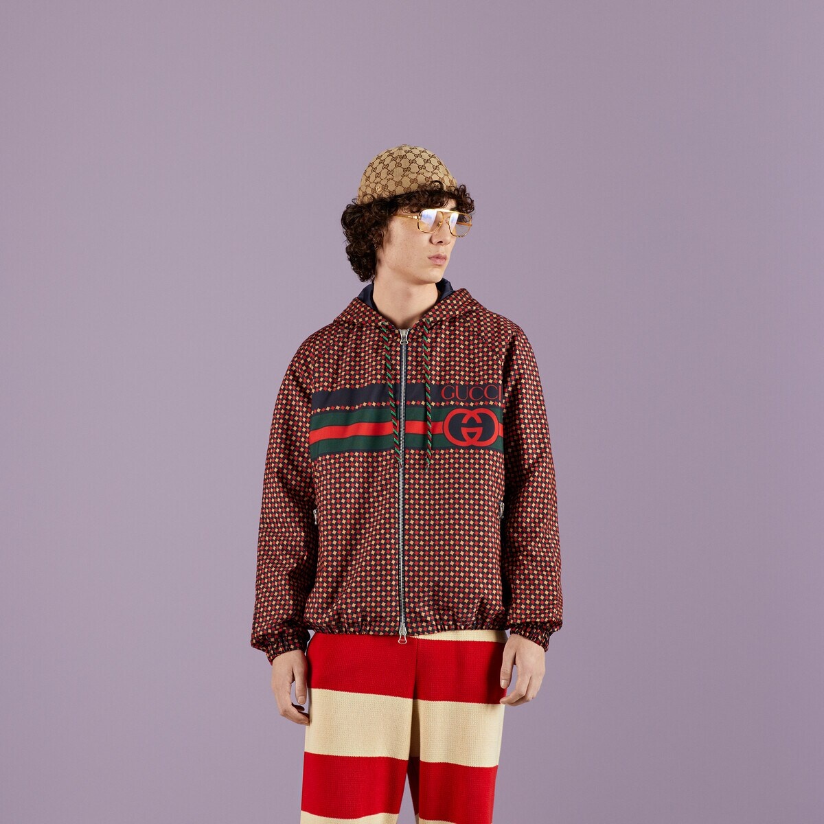 GUCCI★素敵！SQUARE G LOGO TARTAN PRINT NYLON COAT GUCCI Square G tartan print nylon coat | REVERSIBLE