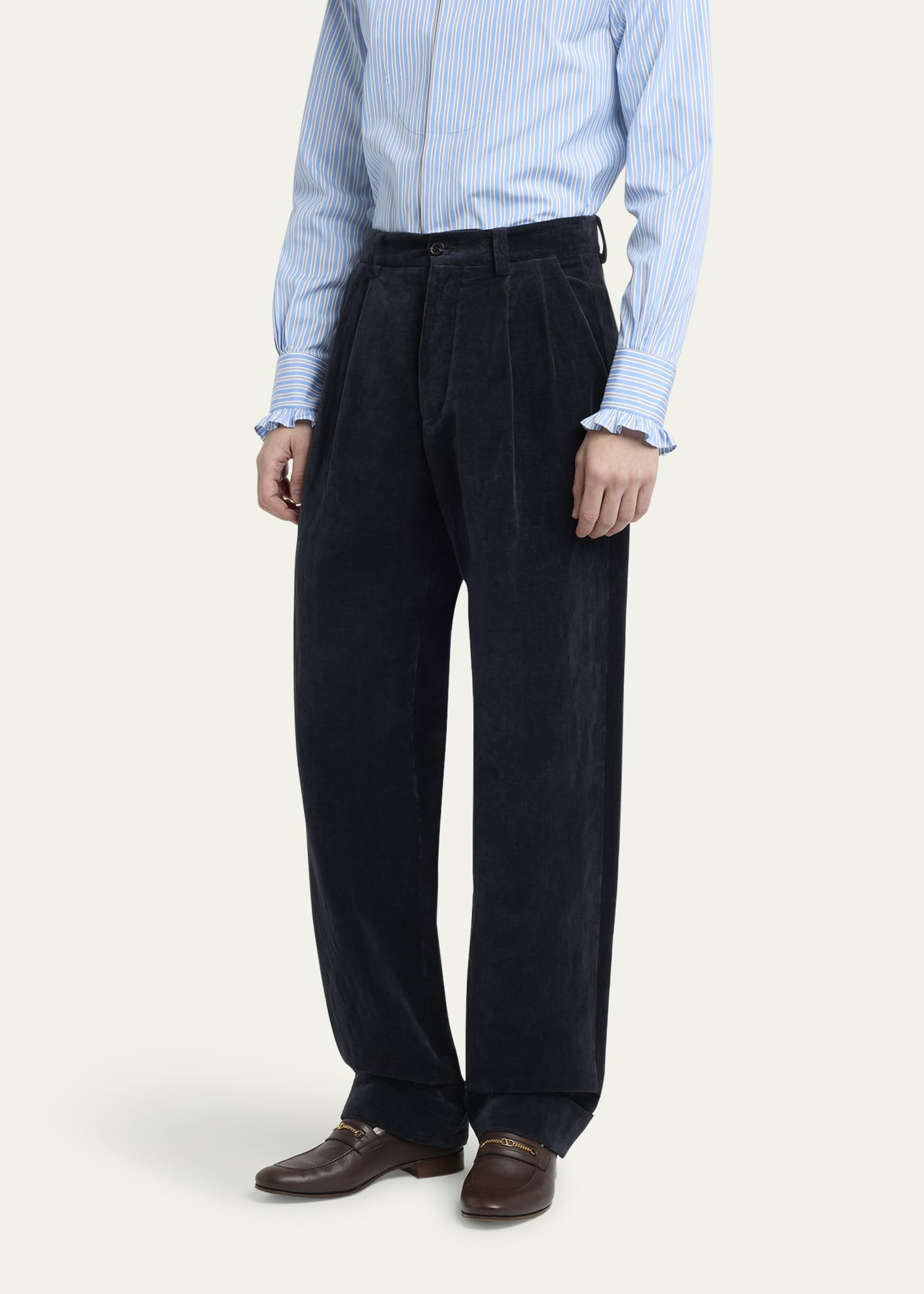 Men's Velvet Double-Pleated Pants - 4