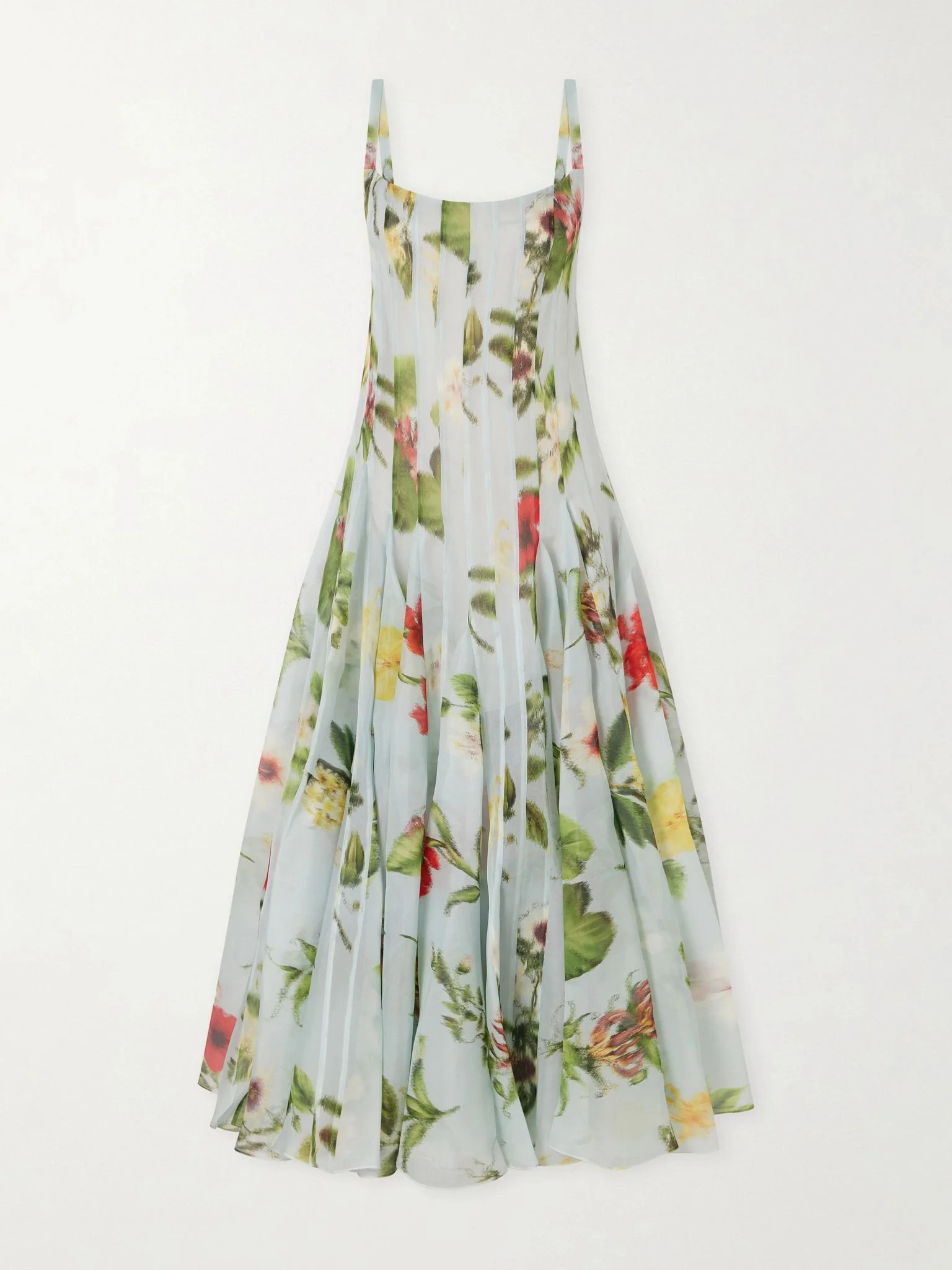 Paneled floral-printed organza silk gown Light blue - 1
